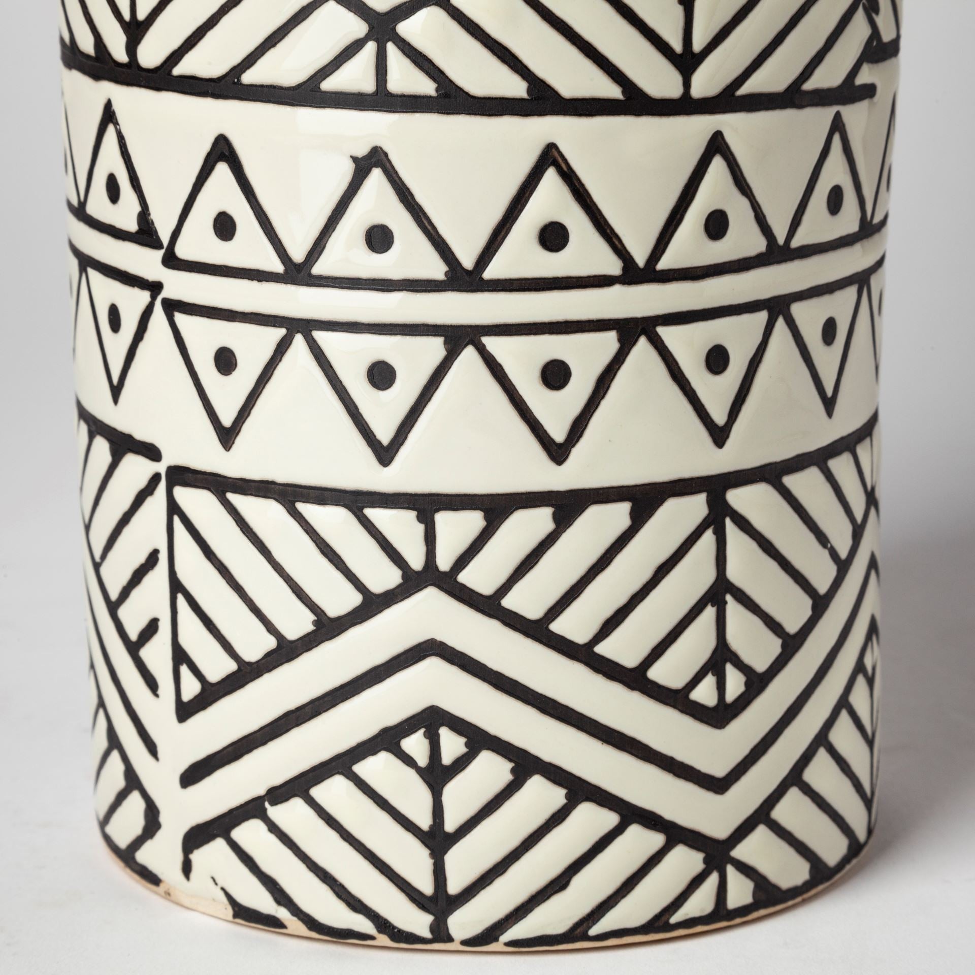 17" Ceramic Cream Geometric Cylinder Table Vase