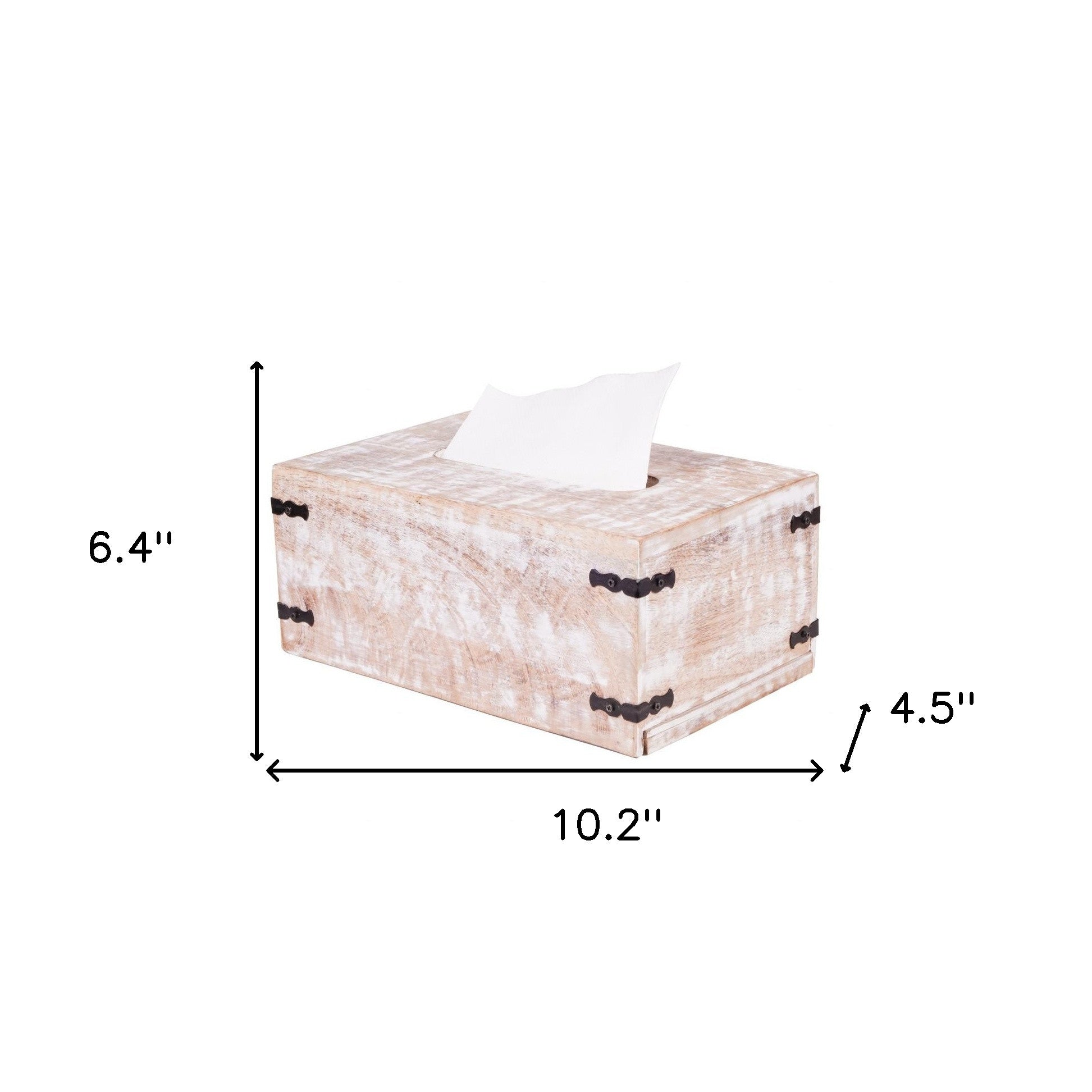 Rustic White Mango Wood Rectangular Tissue Holder