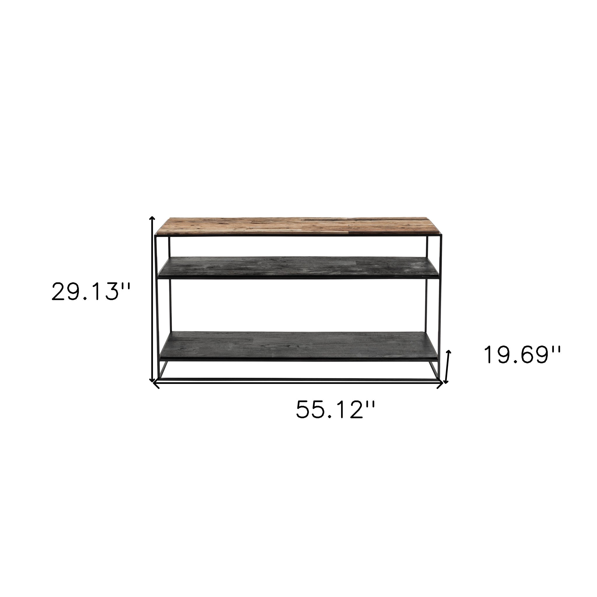 55" Natural and Black Frame Console Table With Storage