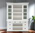 87" White Wood Bookcase with Glass Doors Drawers and Baskets