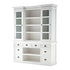 87" White Wood Bookcase with Glass Doors Drawers and Baskets