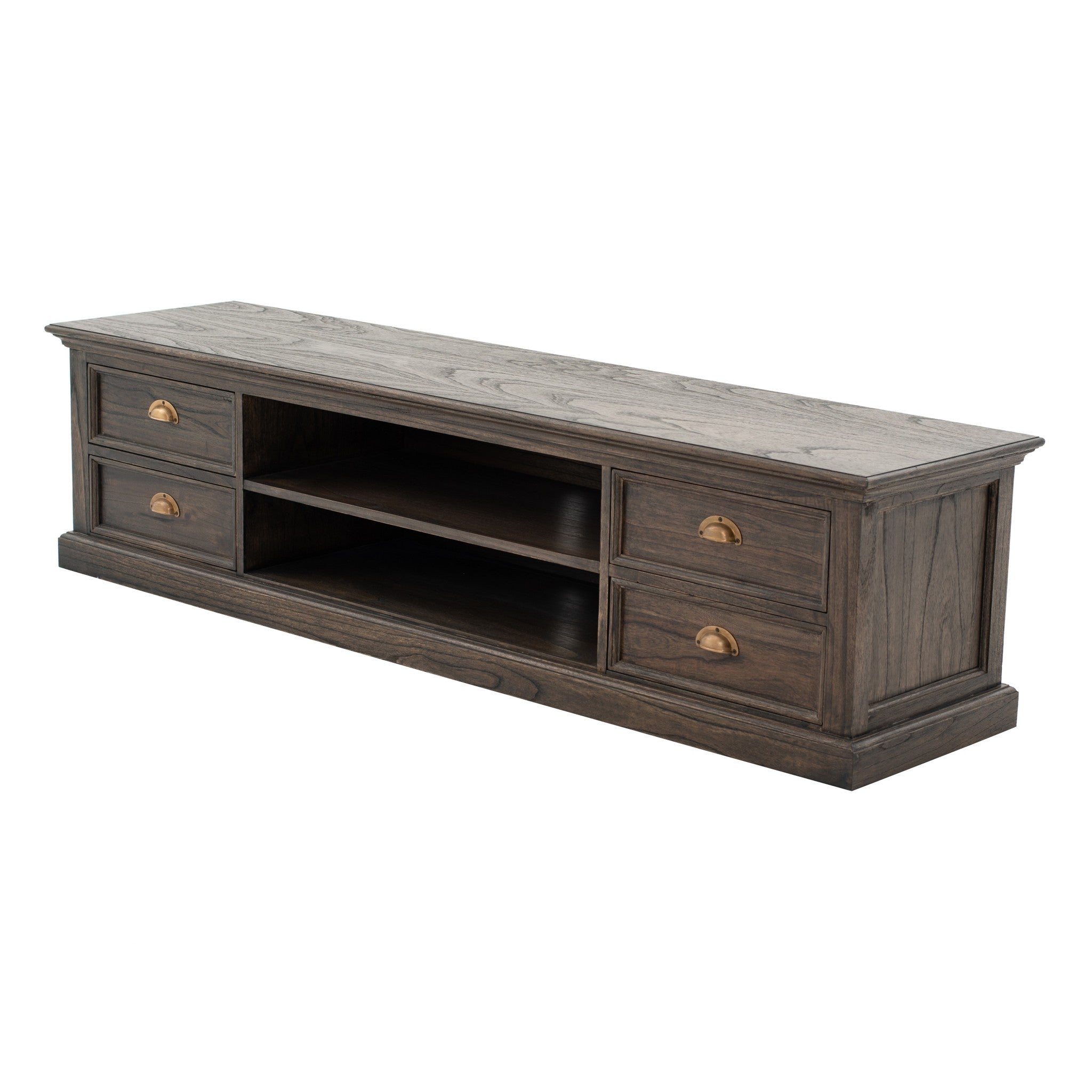 71" Black Wash Wood Entertainment Unit with Four Drawers