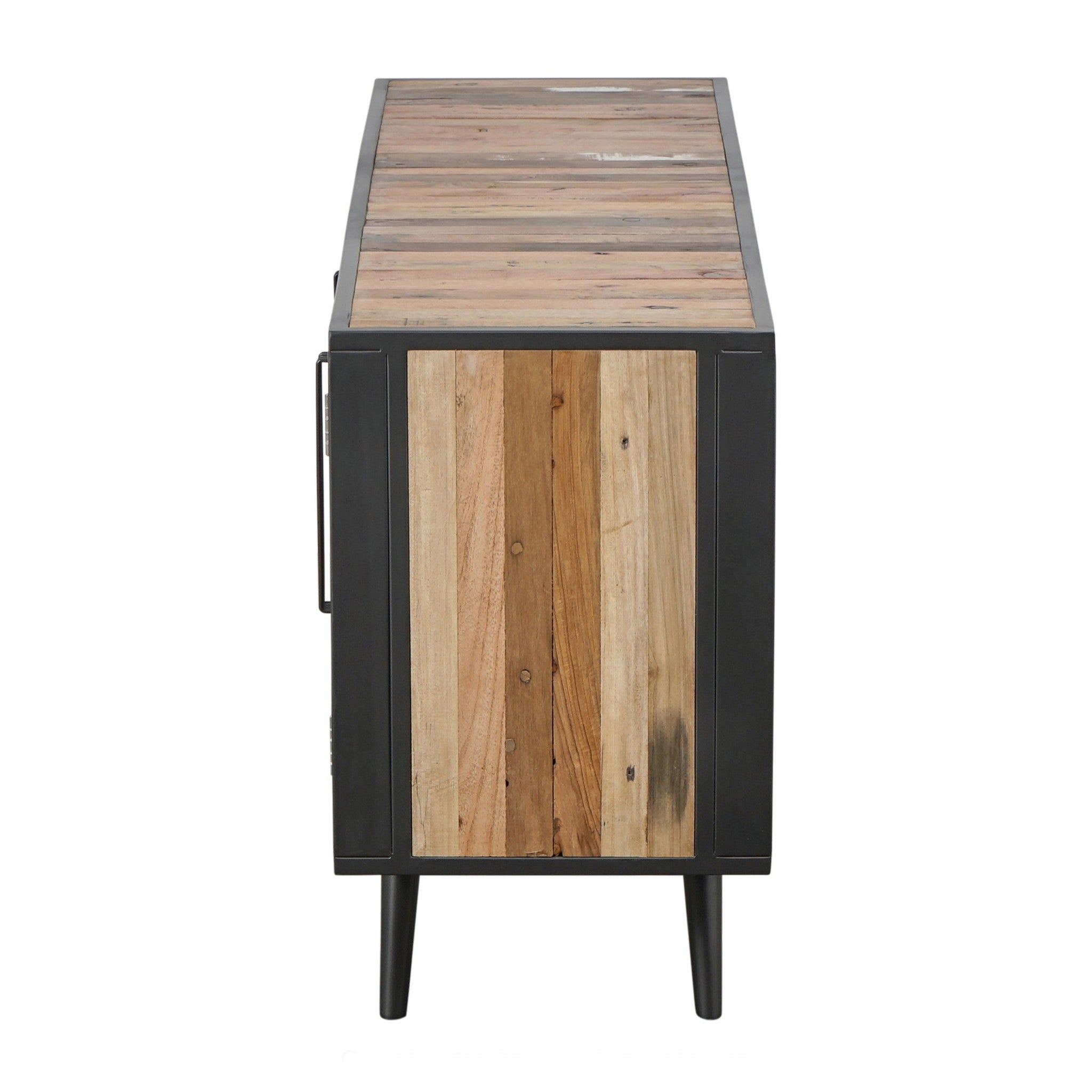 Rustic Black Natural and Rattan Media Cabinet with Three Doors