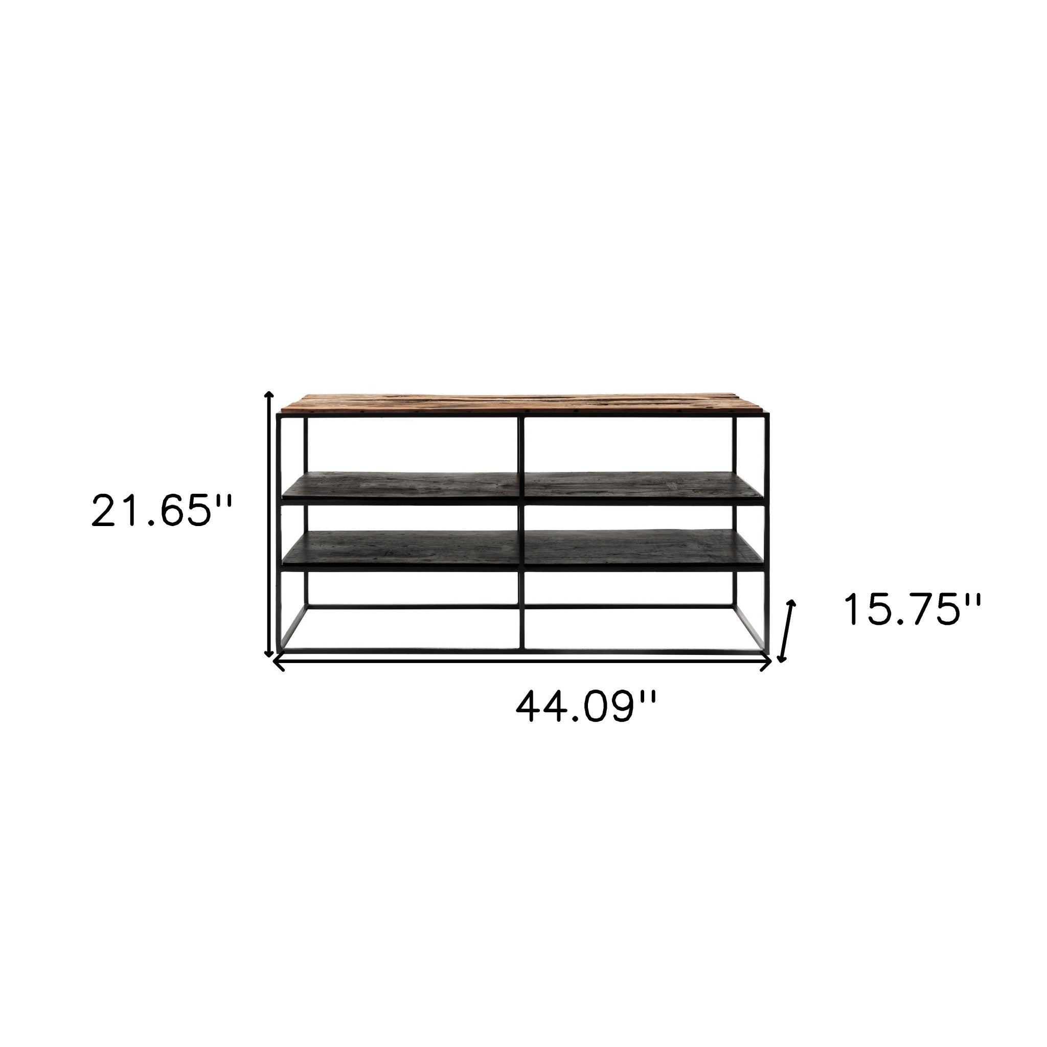 44" Modern Rustic Wood and Black Metal Open TV Stand