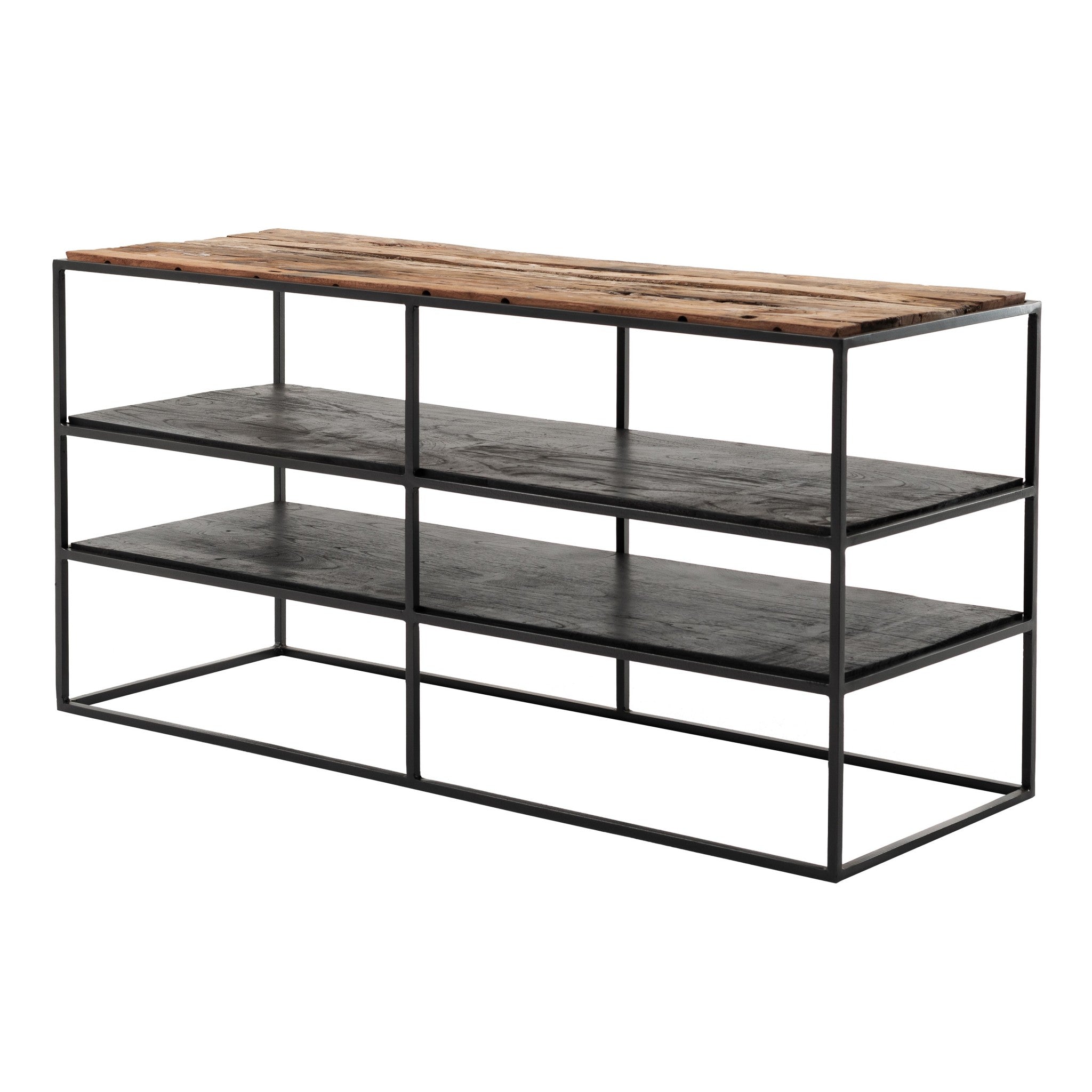 44" Modern Rustic Wood and Black Metal Open TV Stand