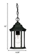 12" Narrow Matte Black Glass Lantern Hanging Light