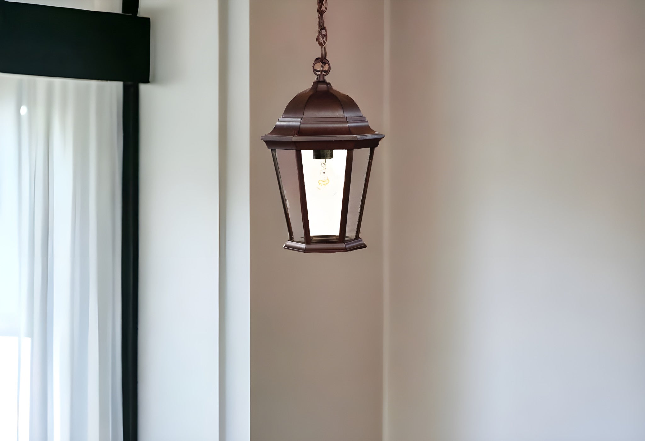 Dark Brown Domed Glass Lantern Hanging Light