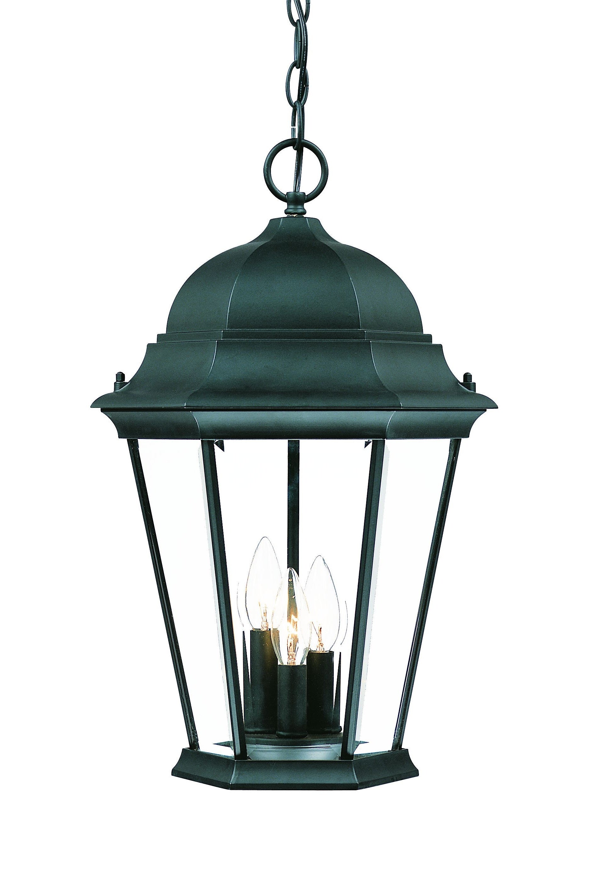 Three Light Matte Black Domed Glass Lantern Hanging Light