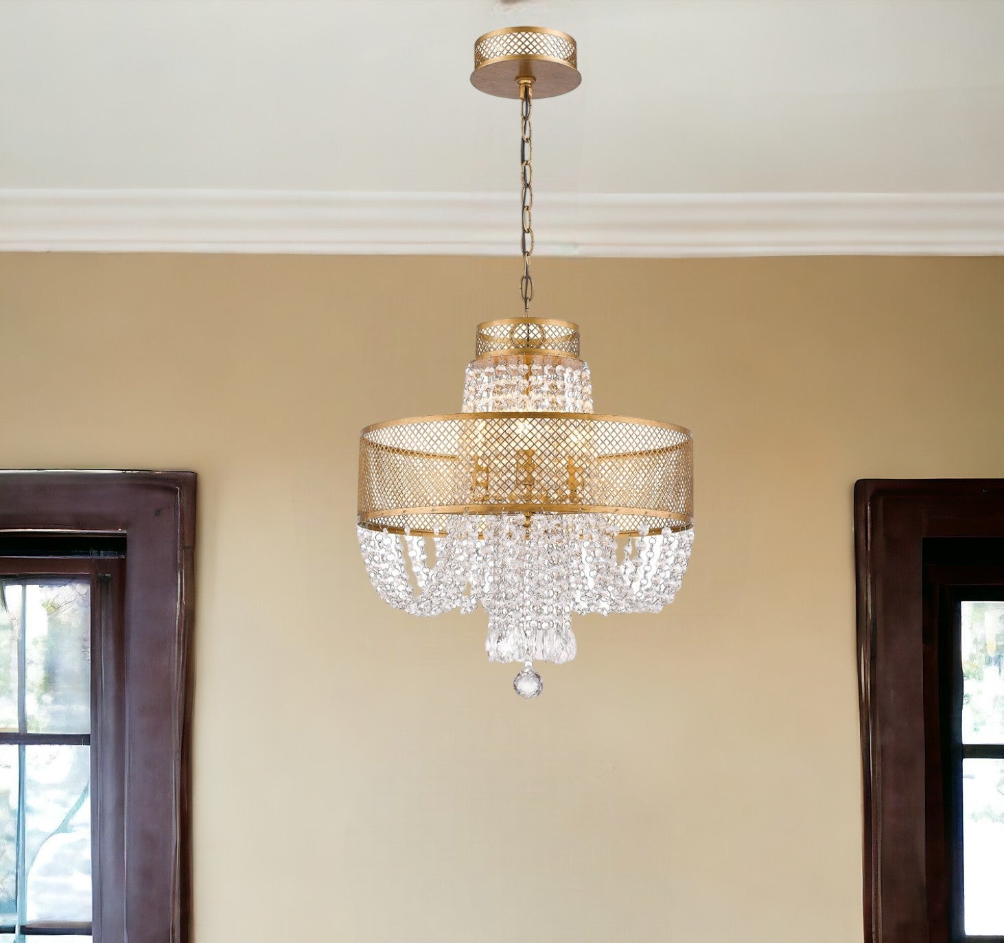 Viola 4-Light Antique Gold Crystal Chandelier