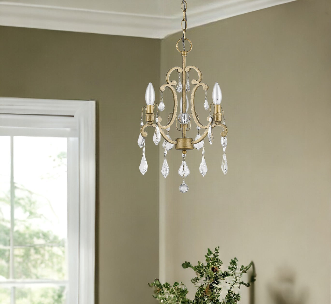 Claire 3-Light Antique Gold Convertible Mini Chandelierto Semi-Flush Mount With Crystal Accents