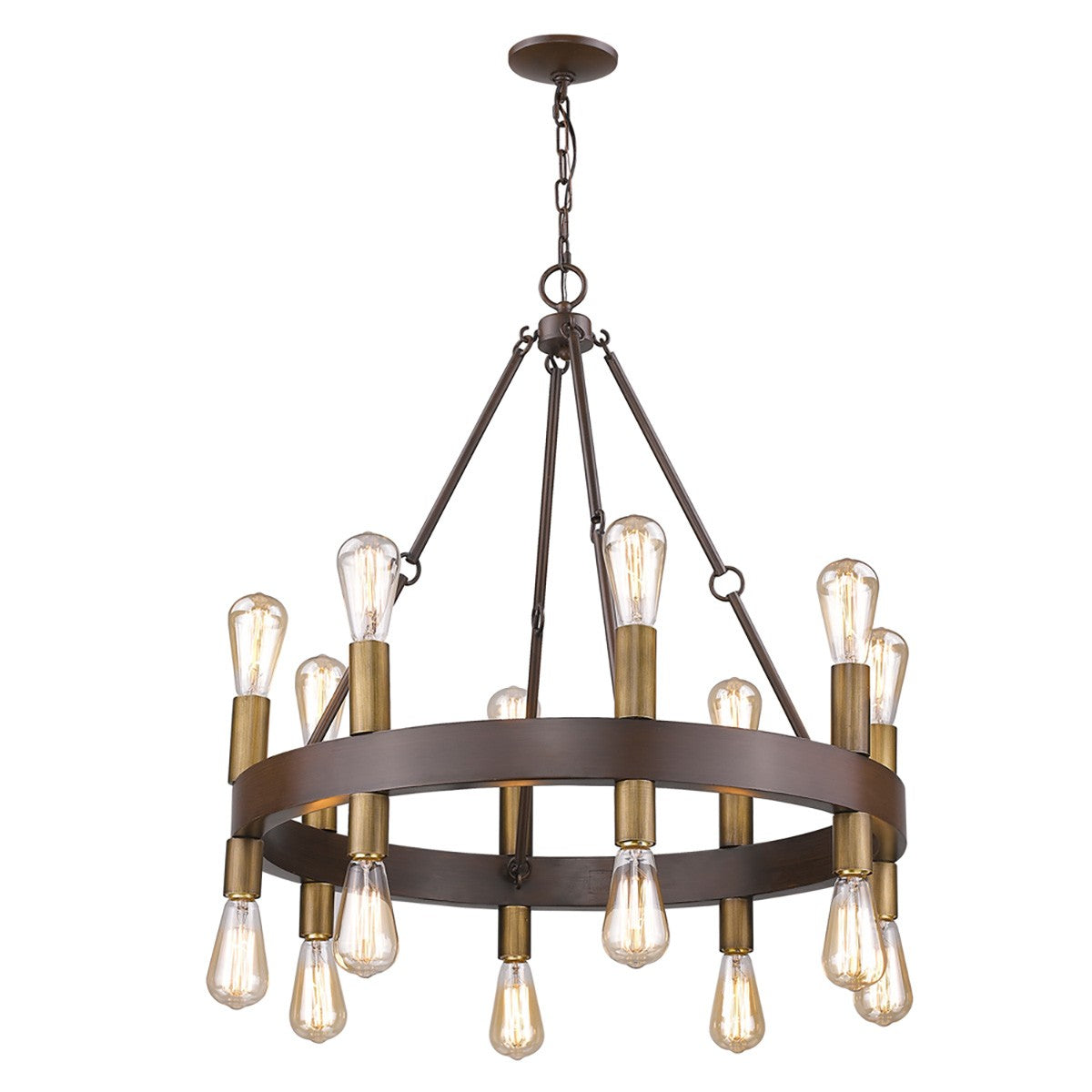 Cumberland 16-Light Wood Finish Chandelier With Raw Brass Sockets