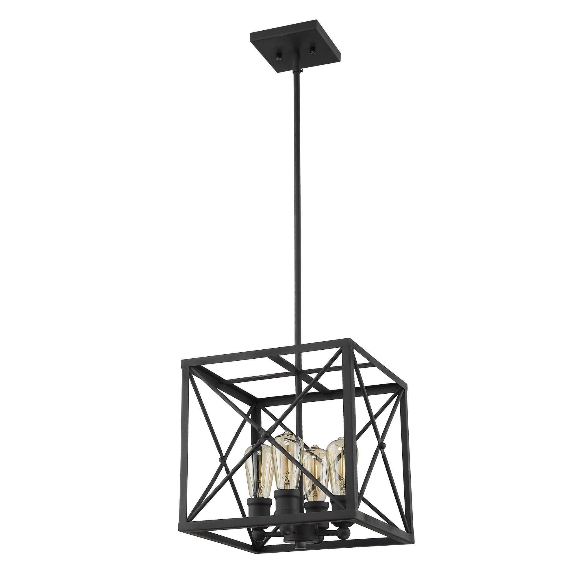 Brooklyn 4-Light Matte Black Pendant With Metal Framework Shade