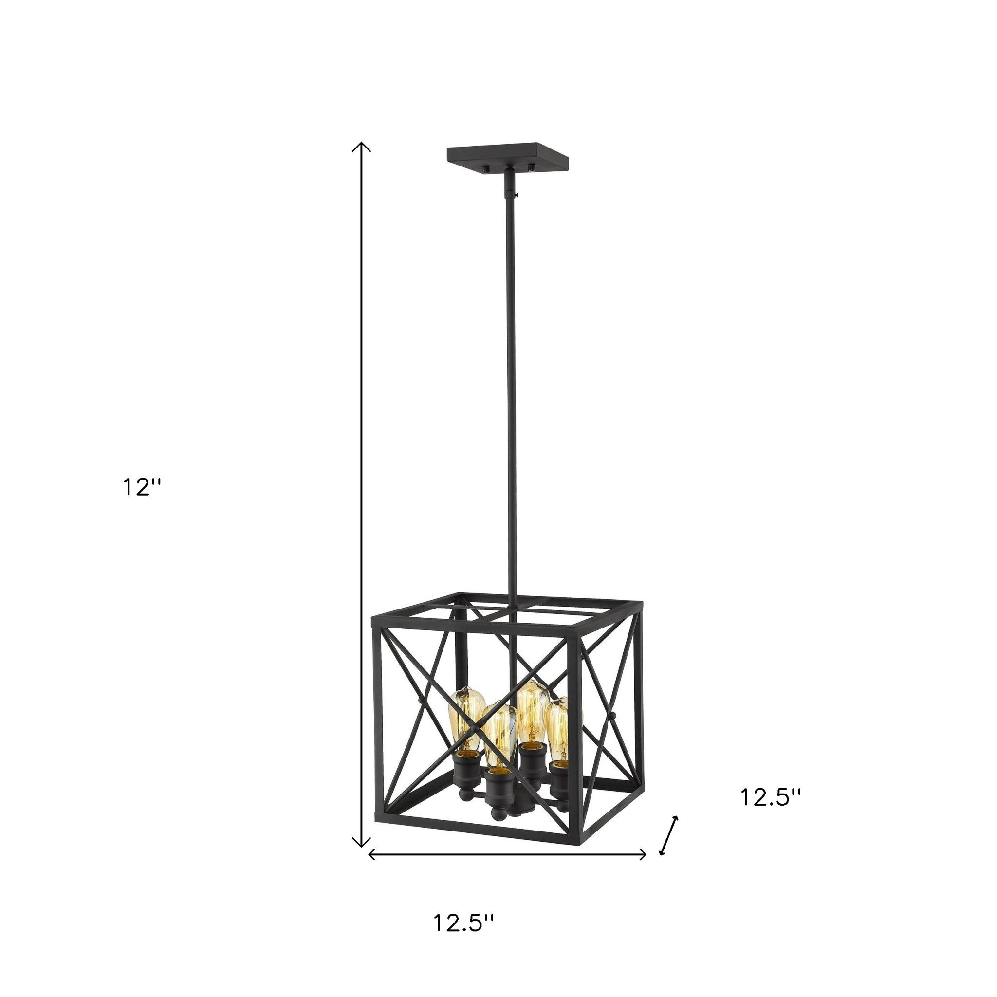 Brooklyn 4-Light Matte Black Pendant With Metal Framework Shade