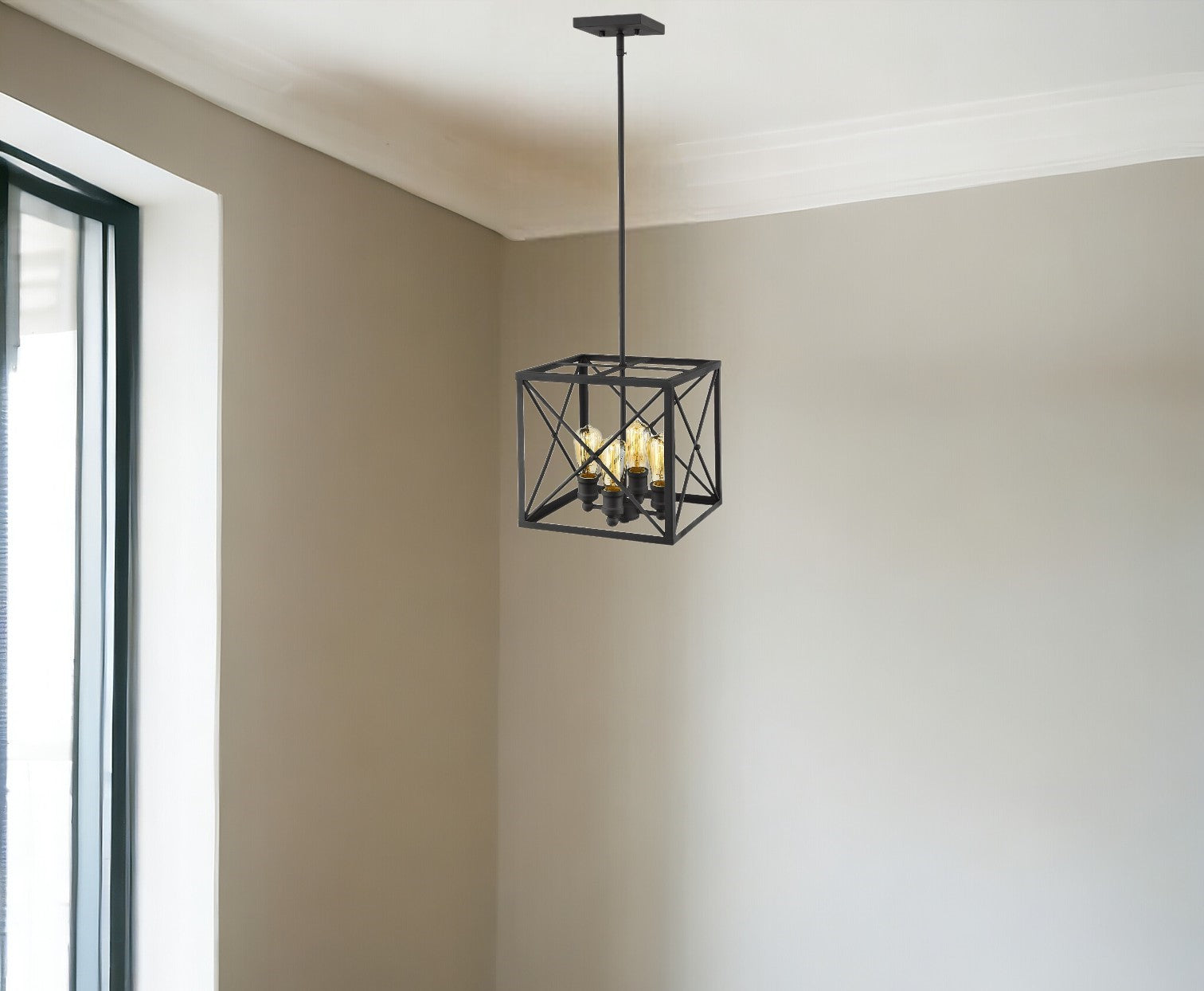 Brooklyn 4-Light Matte Black Pendant With Metal Framework Shade