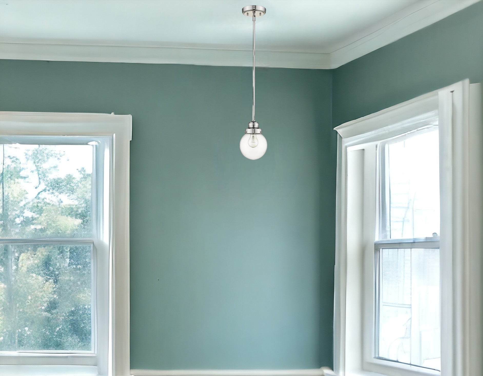 Silver Metal Hanging with Round Clear Glass Shade