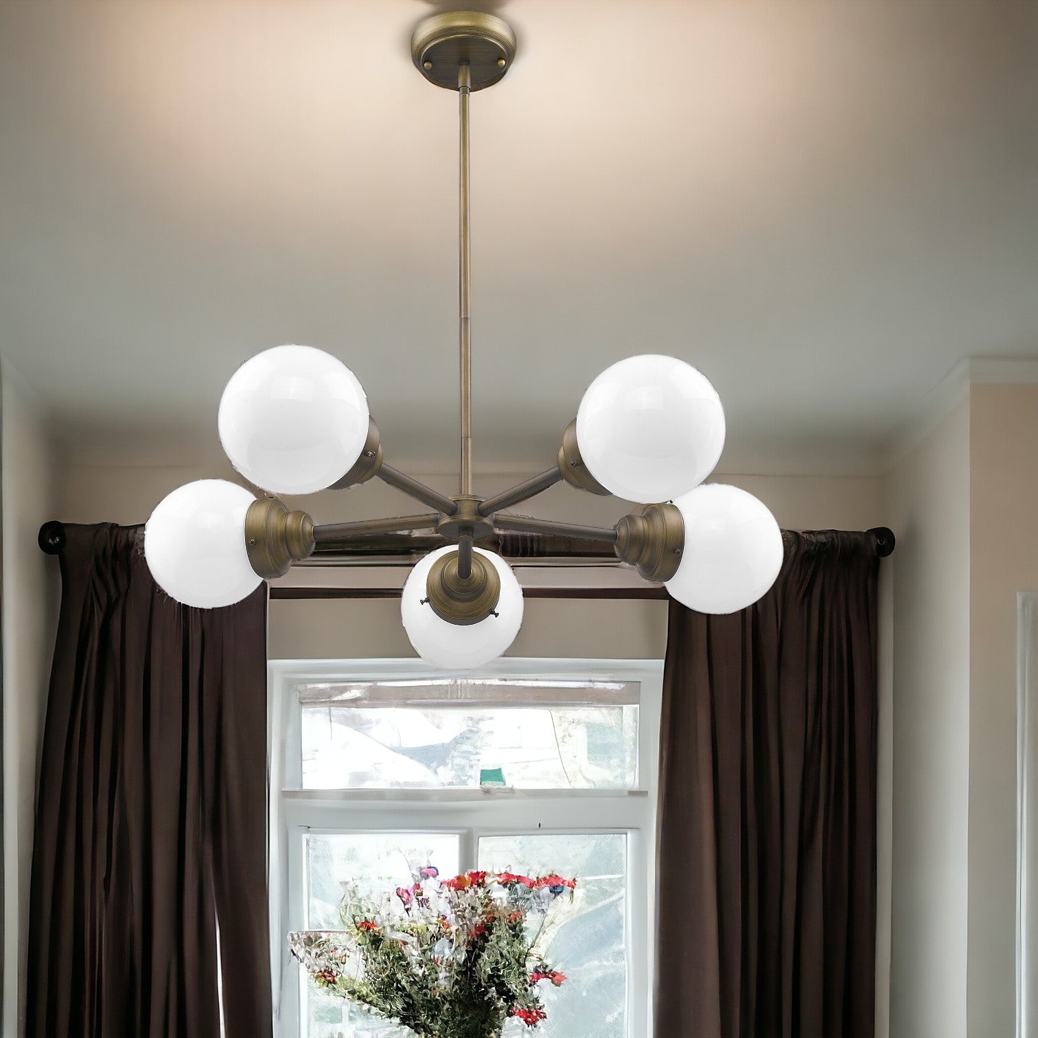 Portsmith 5-Light Raw Brass Chandelier With White Globe Shades