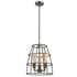 Rebarre 3-Light Antique Silver Drum Pendant With Open Cage Shade