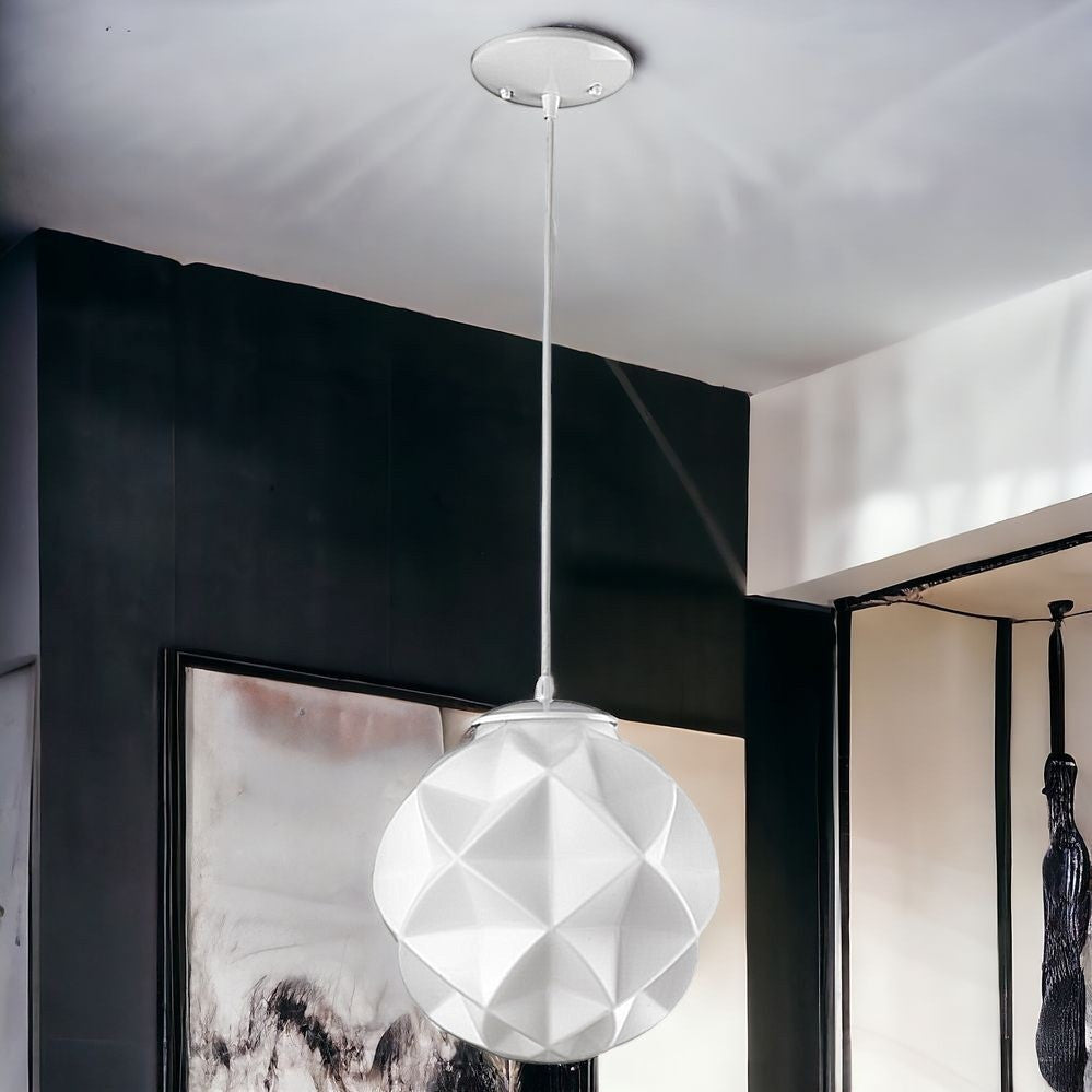 Nova 1-Light White Mini Pendant With Geometric Globe Shade