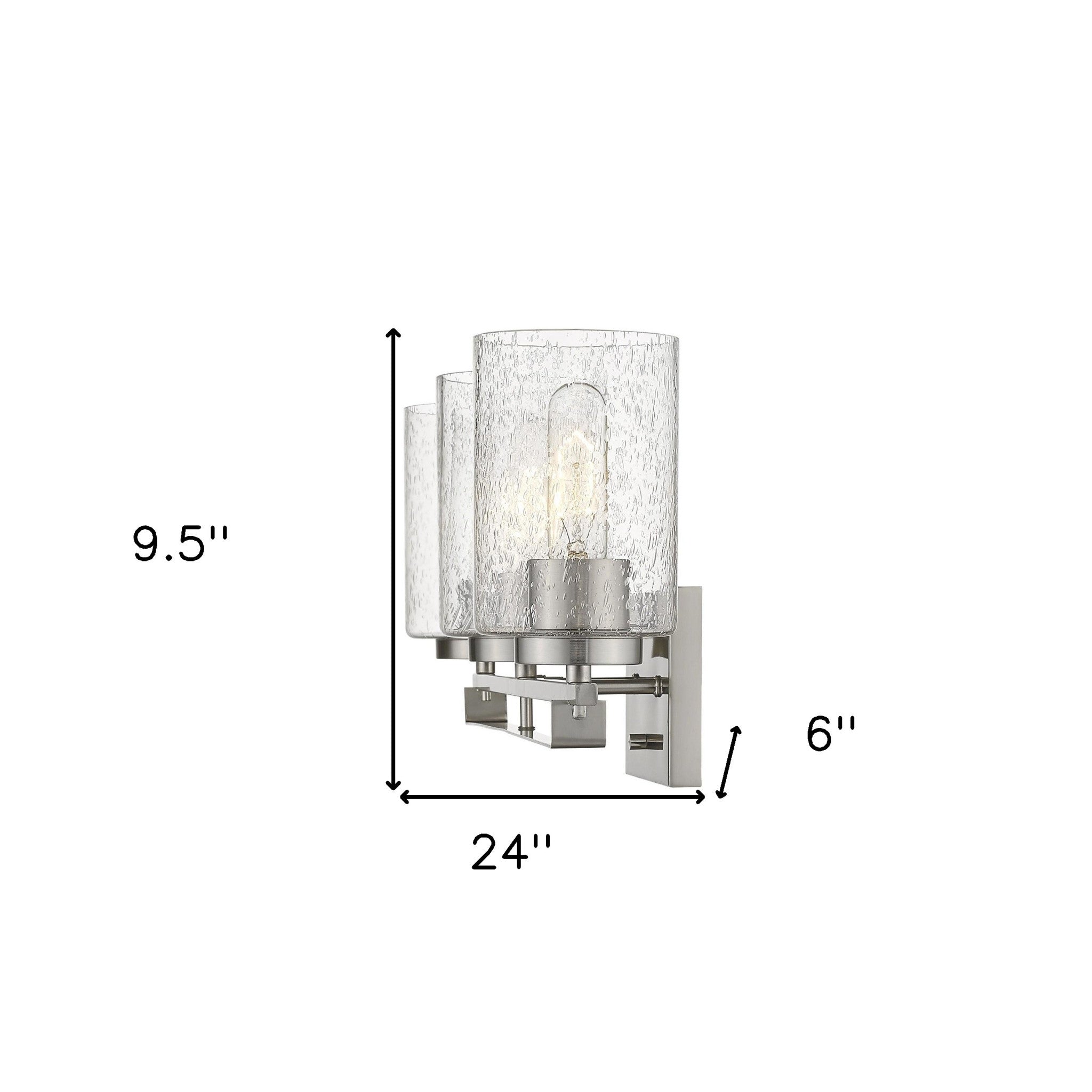 Silver Metal and Textured Glass Three Light Wall Sconce