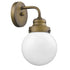 One Light Gold Wall Sconce with Round Glass Shade