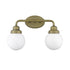 Two Light Gold Wall Sconce with Round Glass Shade