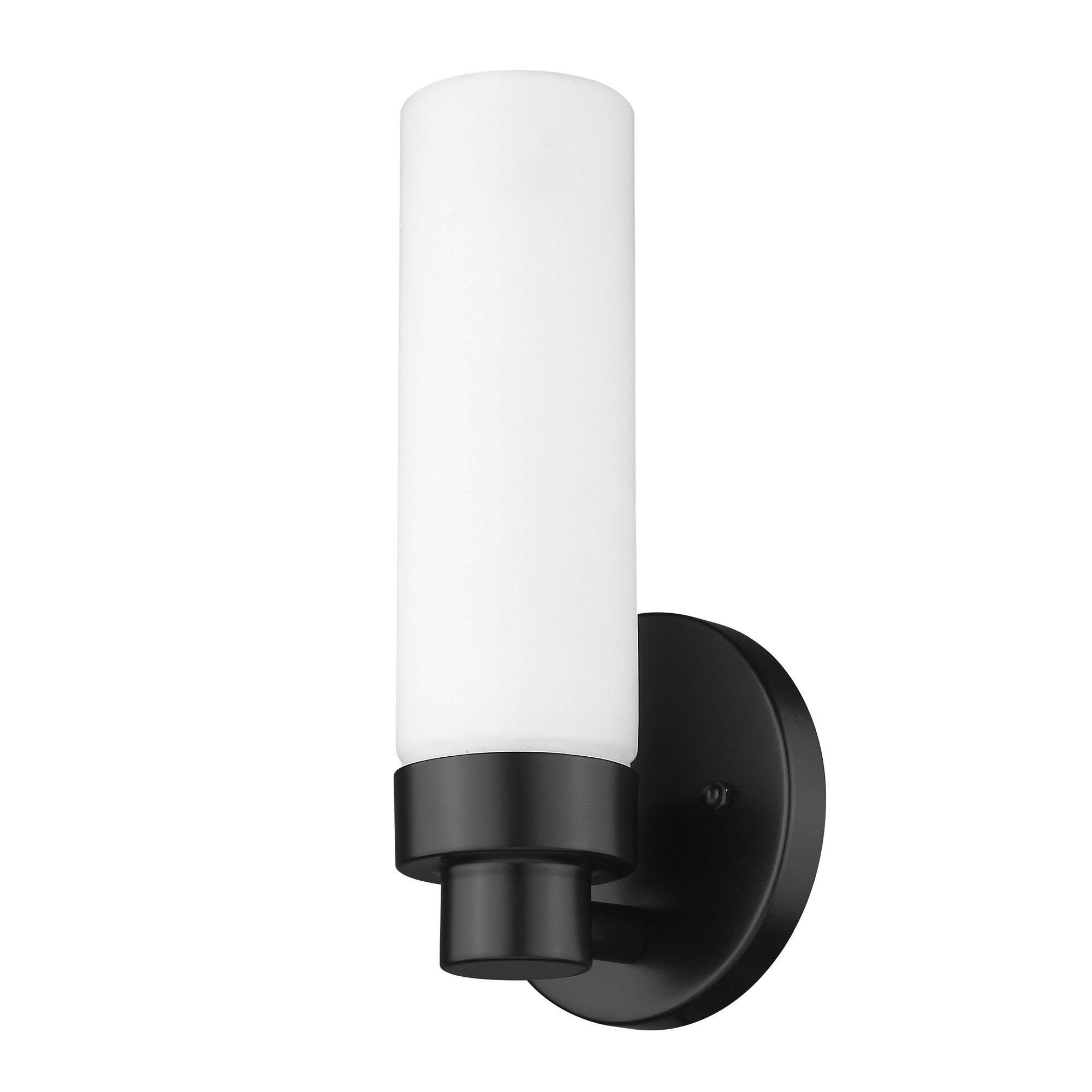 Matte Black Wall Light with Narrow Frosted Glass Shade