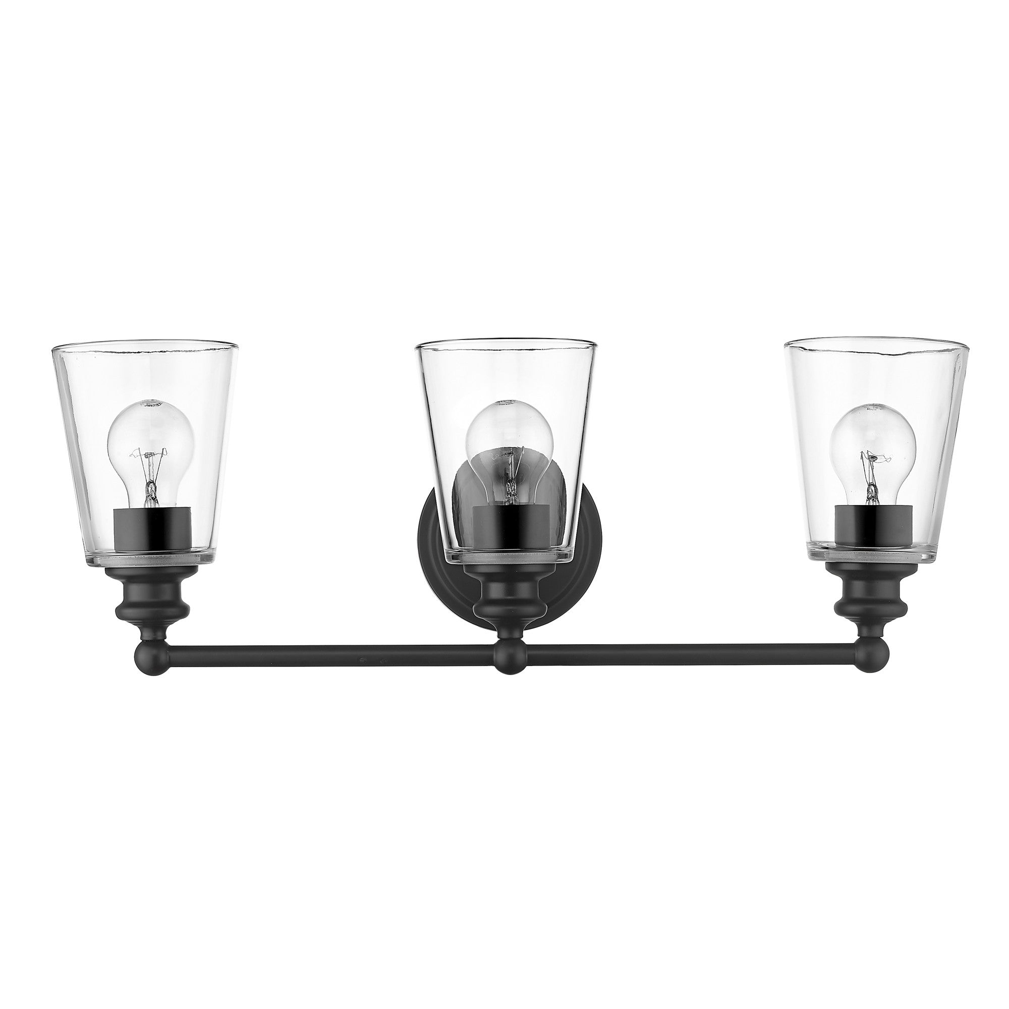 Three Light Matte Black Glass Shade Wall Sconce