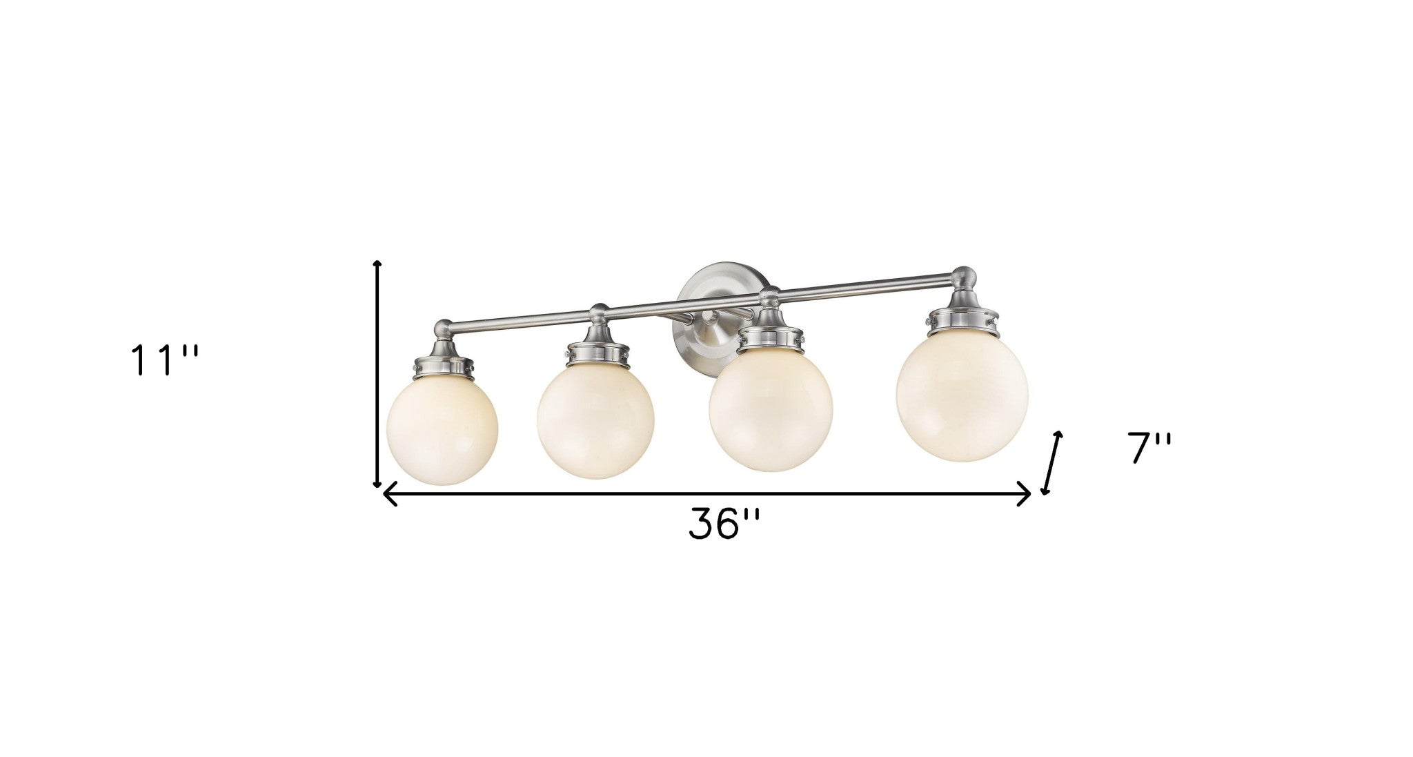 Fairfax 4-Light Satin Nickel Vanity With White Globe Shades