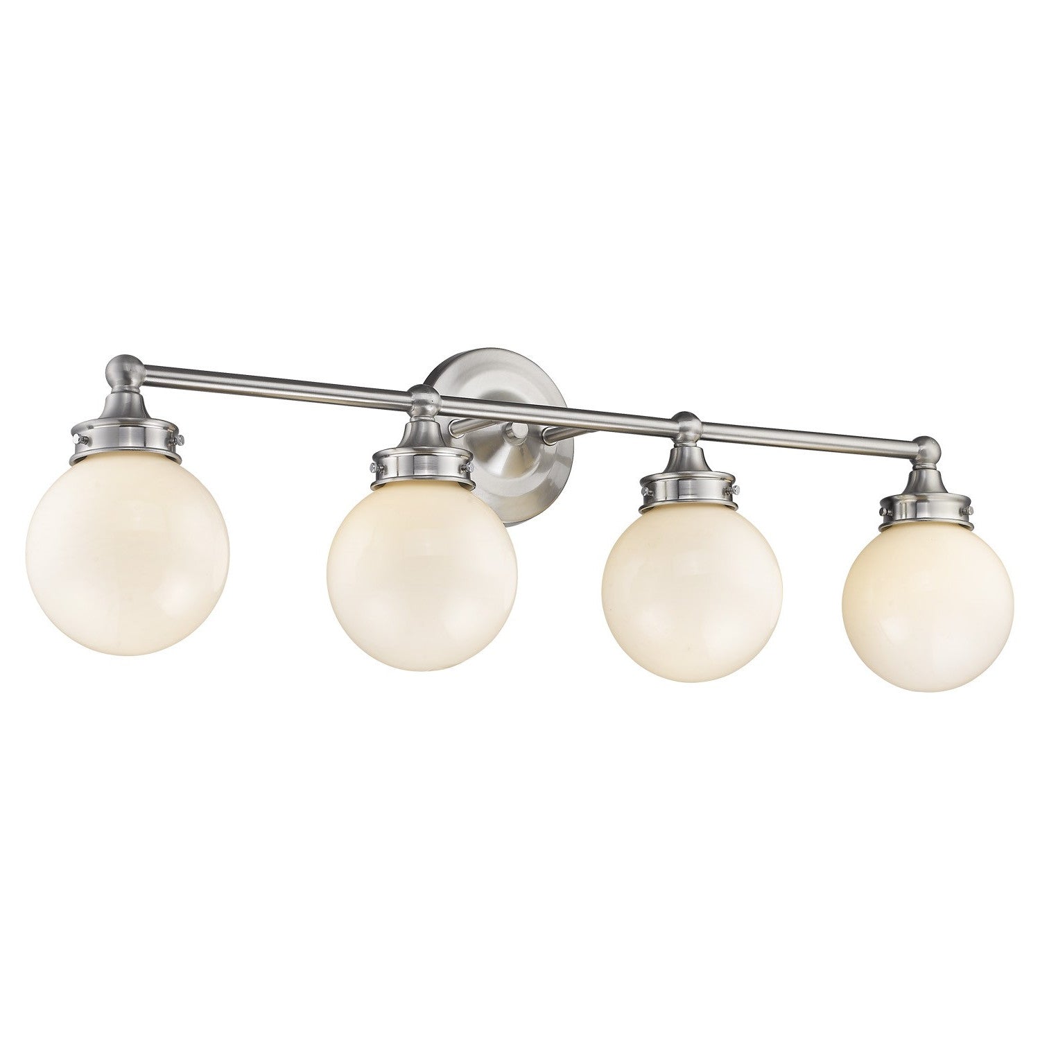 Fairfax 4-Light Satin Nickel Vanity With White Globe Shades