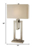 36" Silver Metal Table Lamp With Cream Rectangular Shade