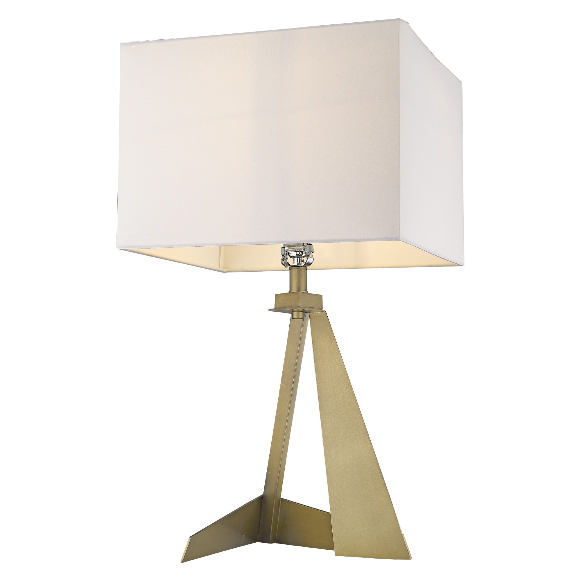 25" Brass Metal Table Lamp With White Rectangular Shade