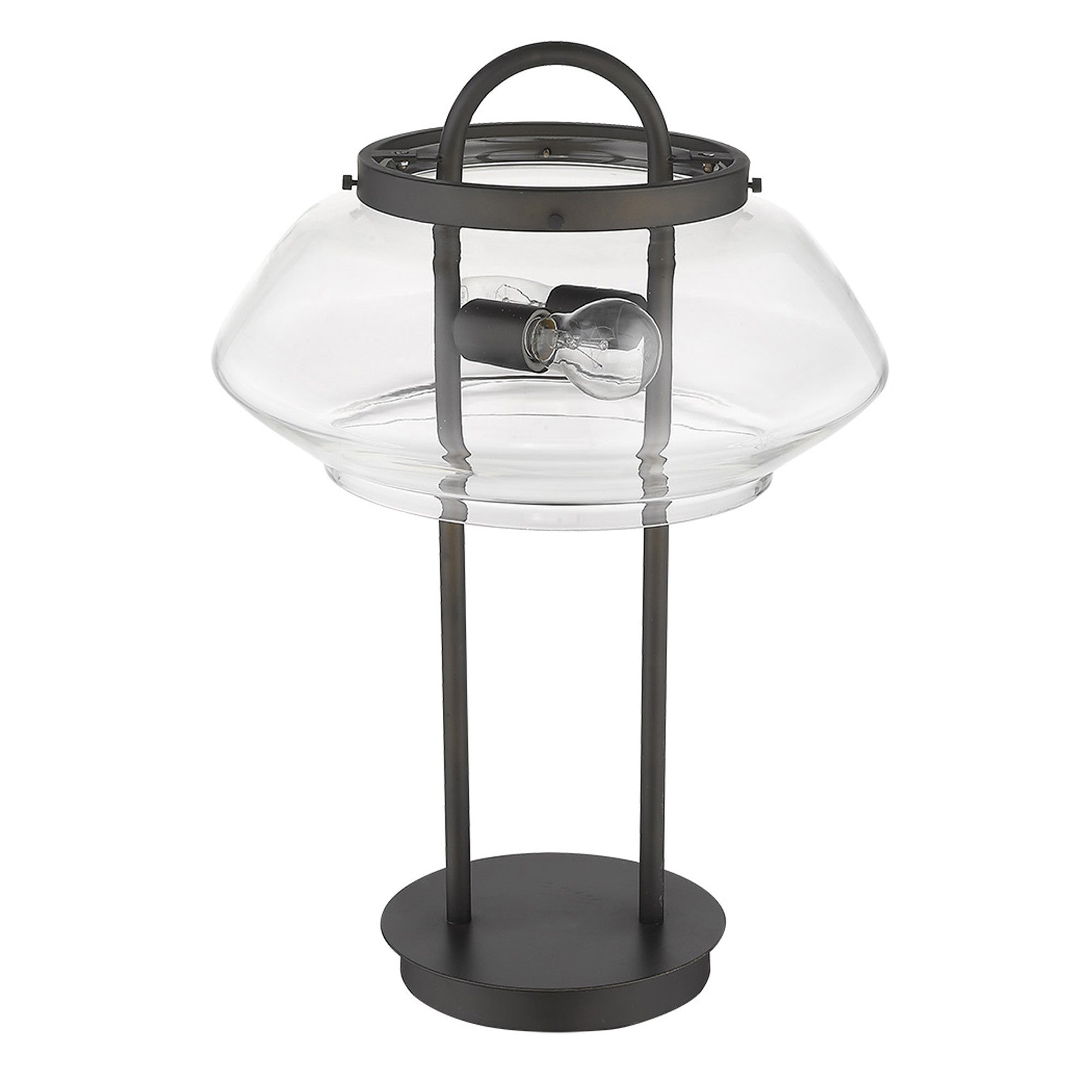 24" Black Metal Two Light Table Lamp With Clear Novelty Shade