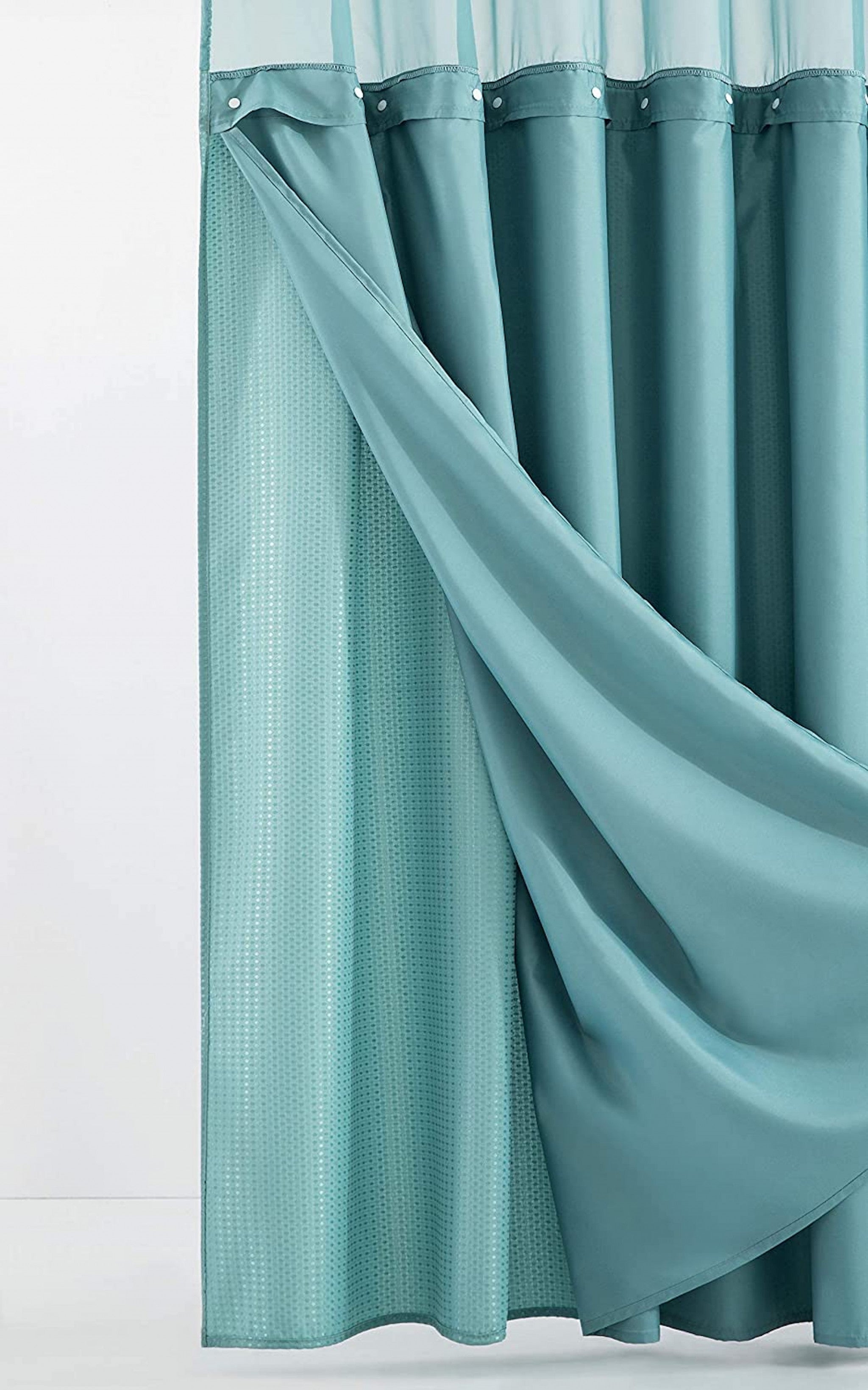 Teal Sheer and Grid Shower Curtain and Liner Set