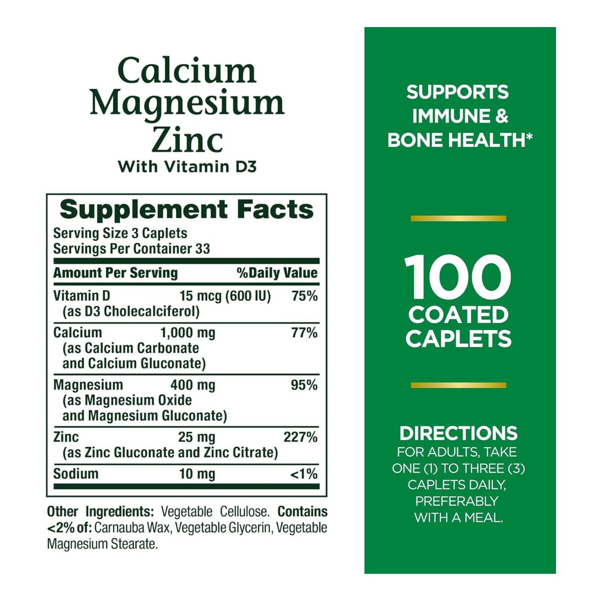 Nature's Bounty Calcium Magnesium & Zinc - 100 Caplets