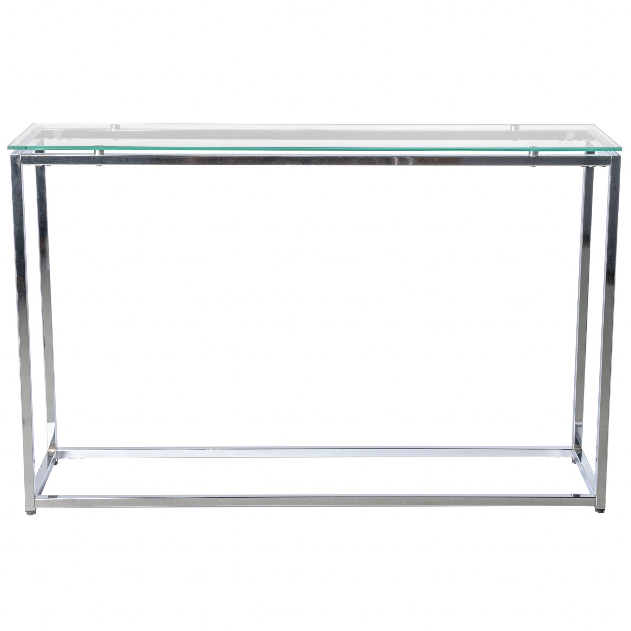 47" Clear and Silver Glass Frame Console Table