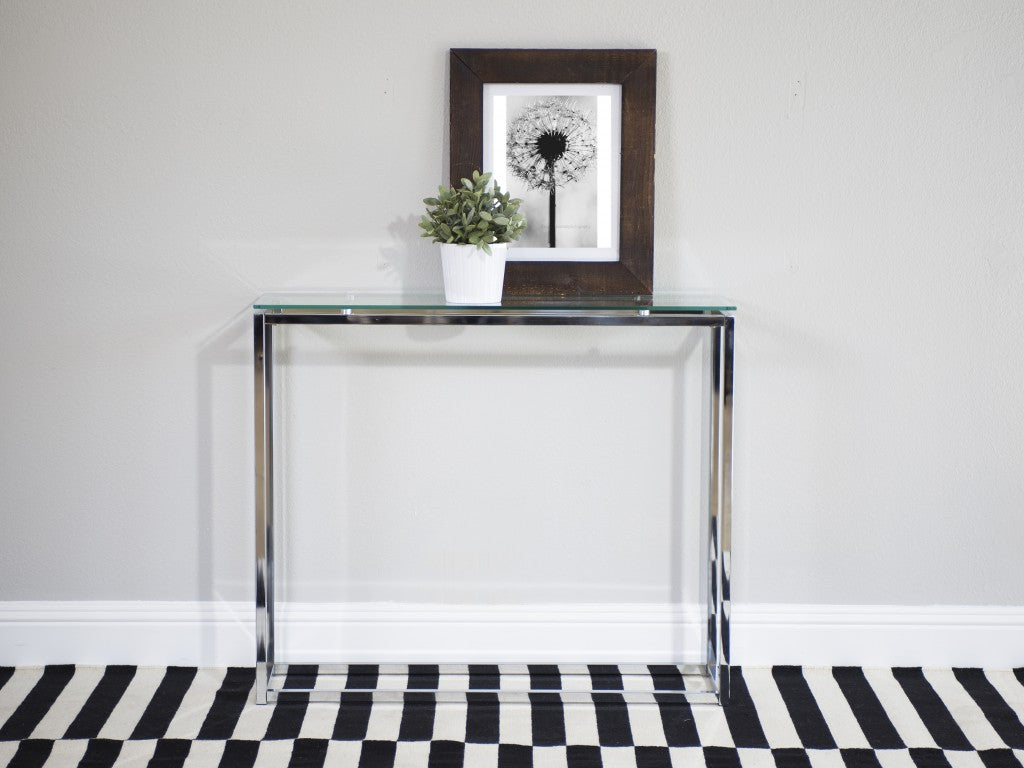 Geo Rectangle Clear Glass and Chrome Console Table