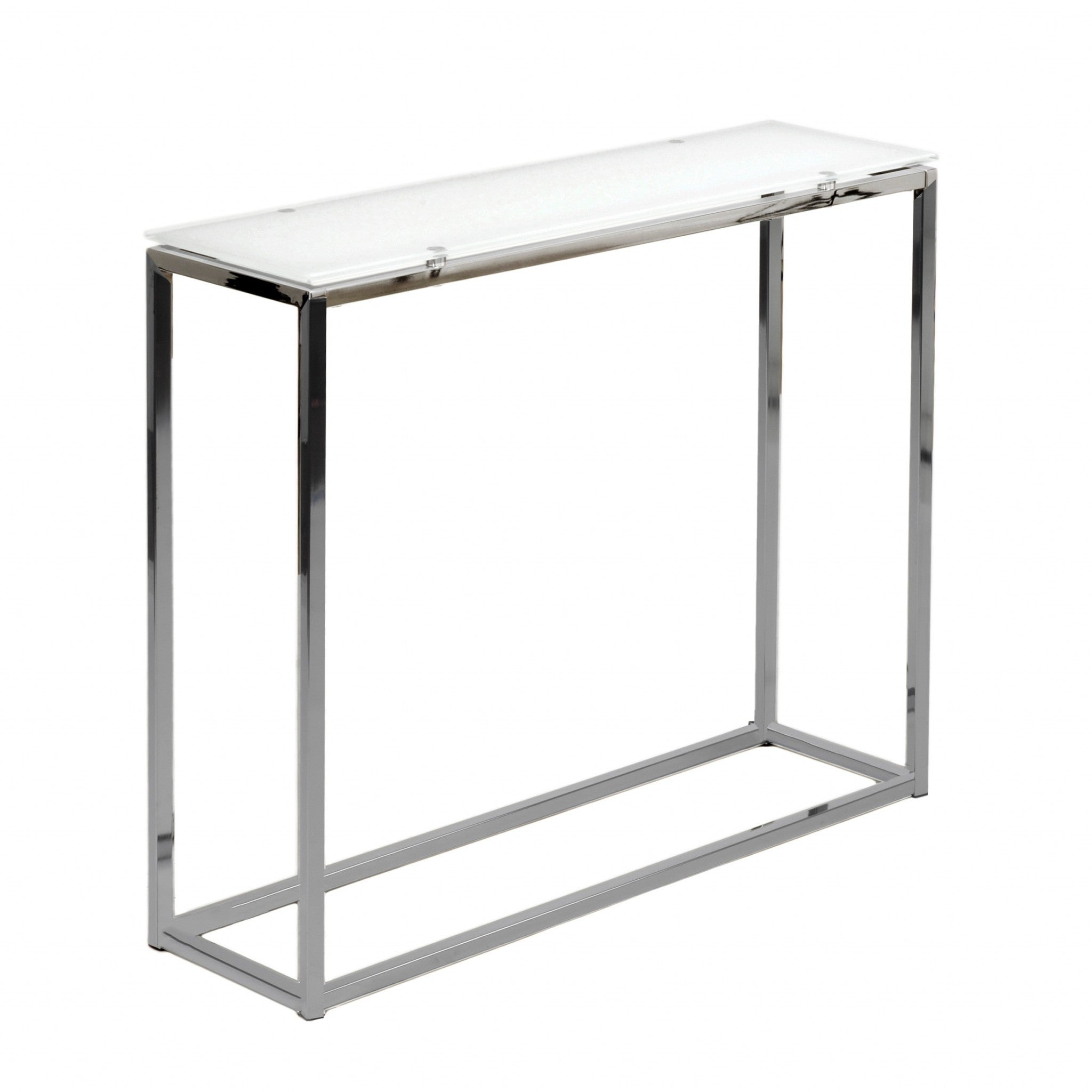 36" White and Silver Glass Frame Console Table