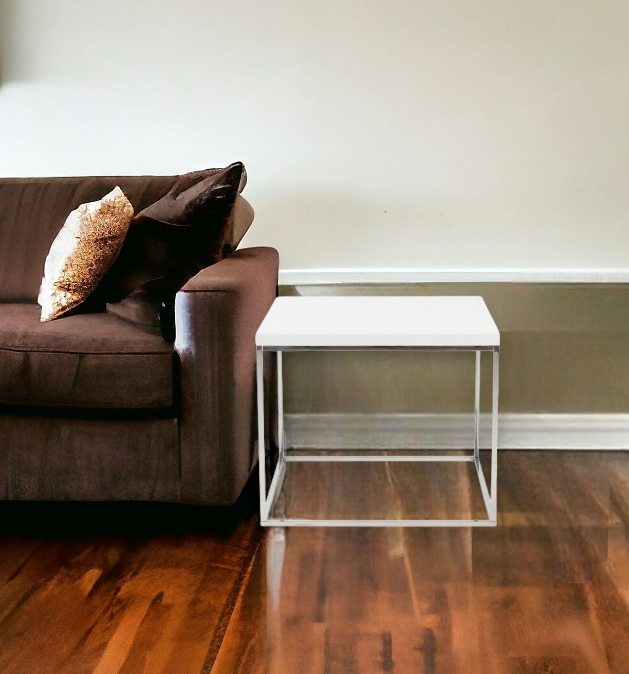 20" Silver And White Square End Table