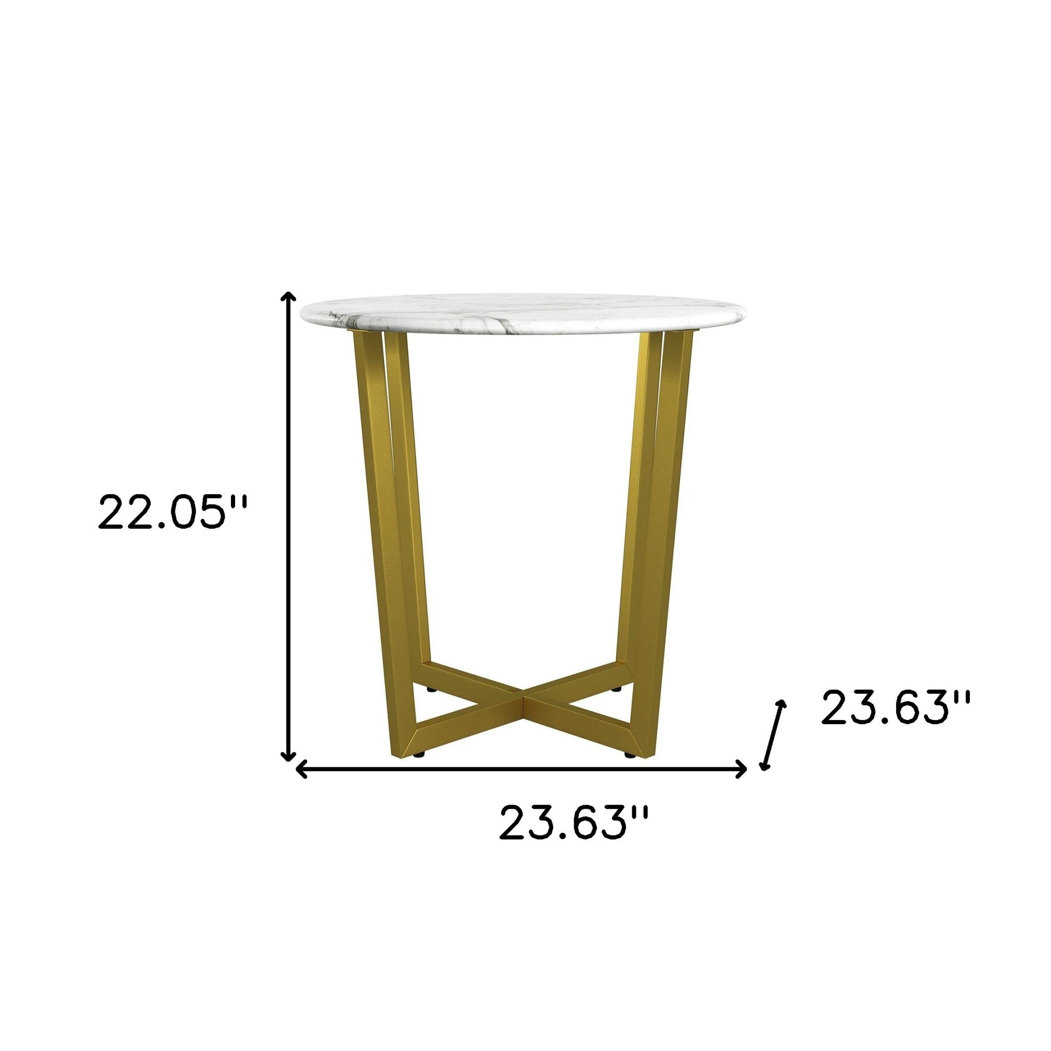 Mod Geo Gold and White Round Faux Marble Side Table