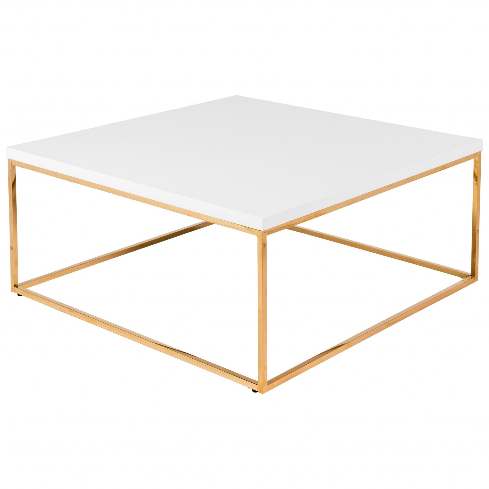 35" Gold And White Manufactured Wood And Metal Square Coffee Table