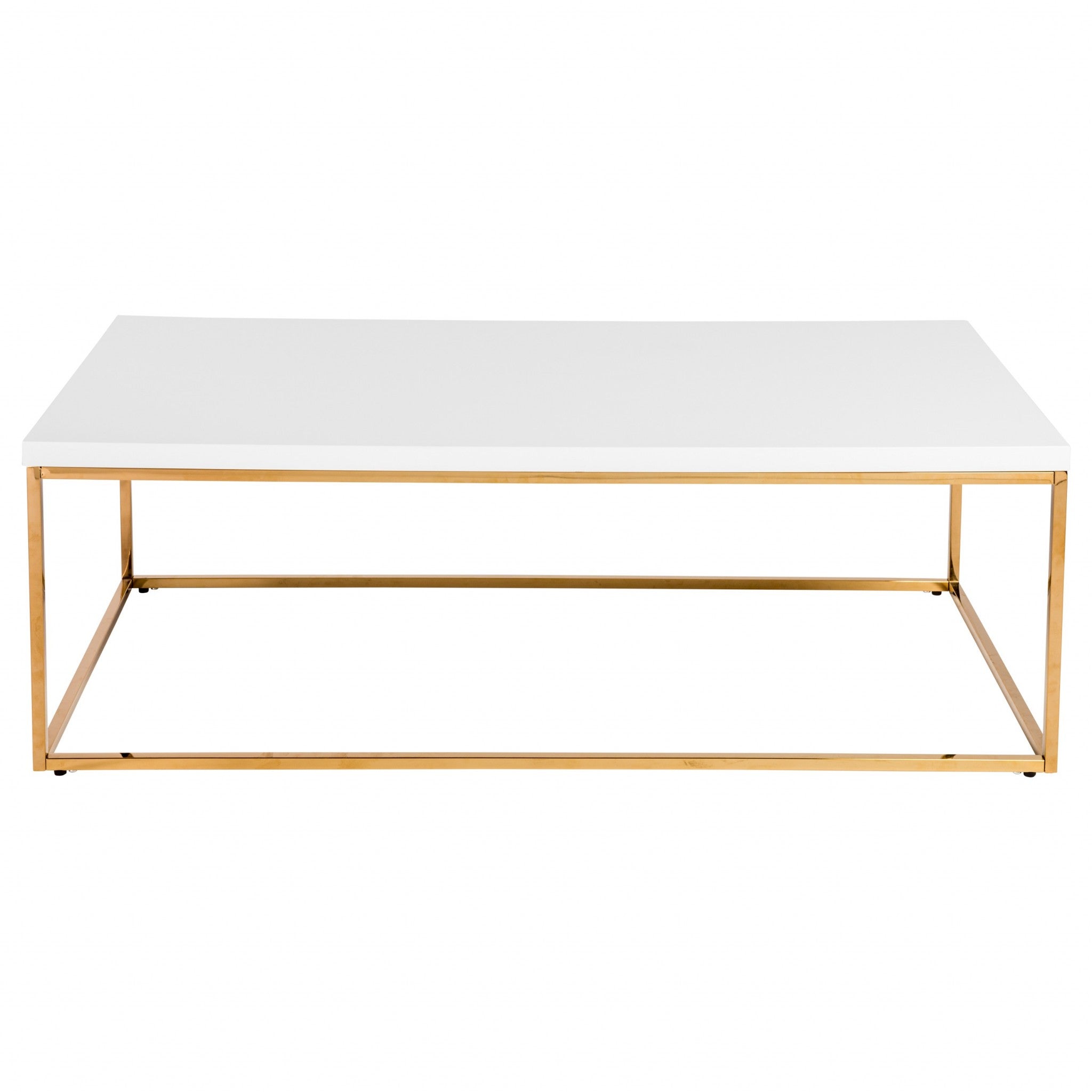 47" White And Gold Metal Coffee Table