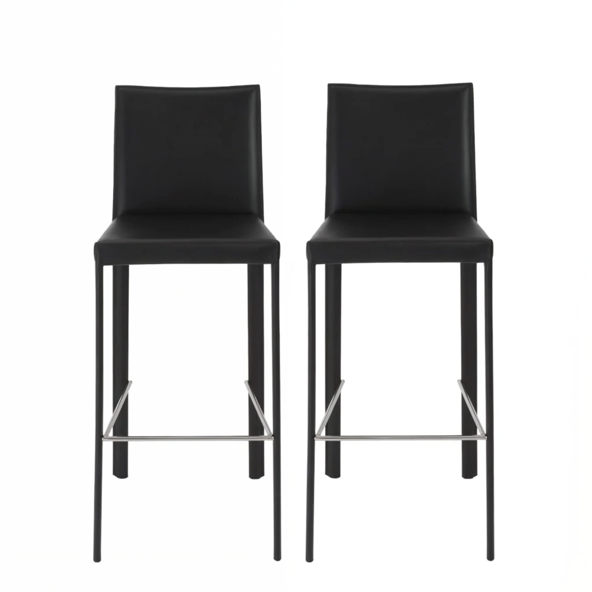 Set of Two 30" Black Steel Low Back Bar Height Bar Chairs