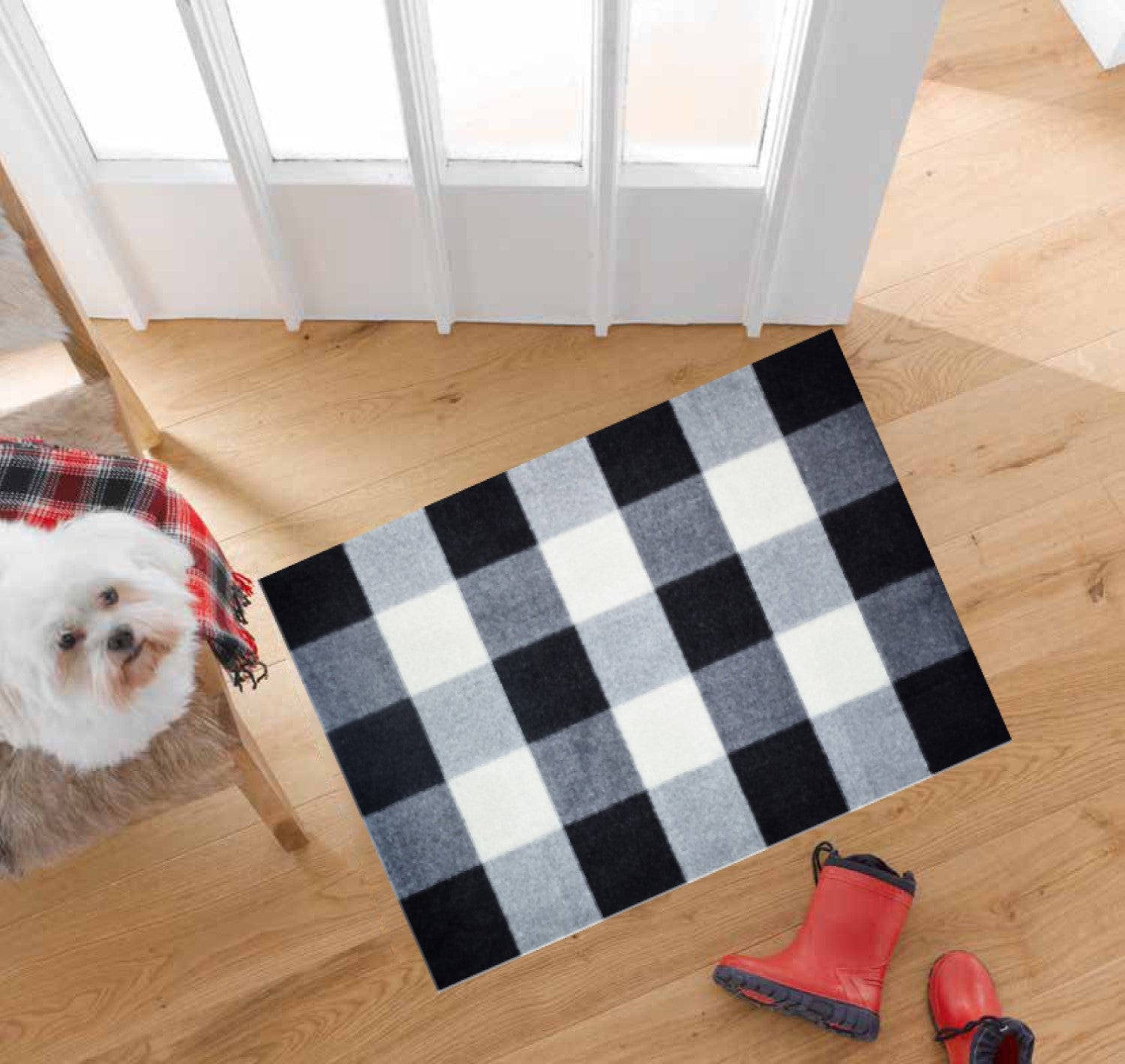 2' x 3' Black and White Buffalo Check Washable Floor Mat