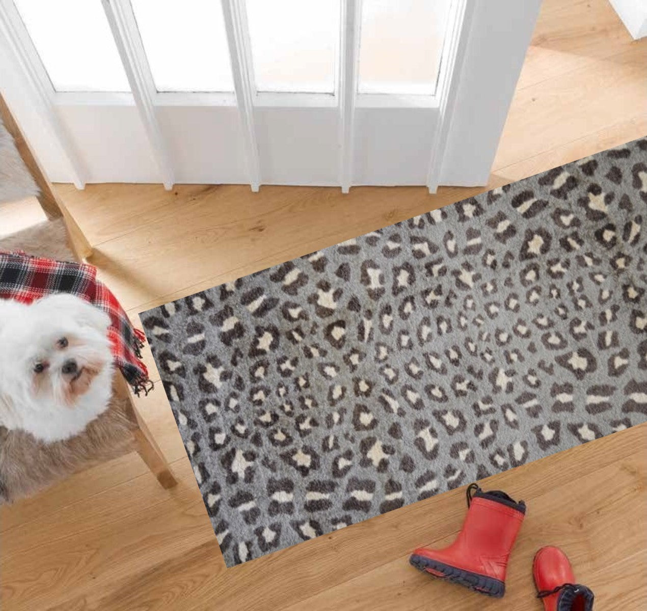 2' x 6' Gray and Brown Cheetah Washable Runner Rug