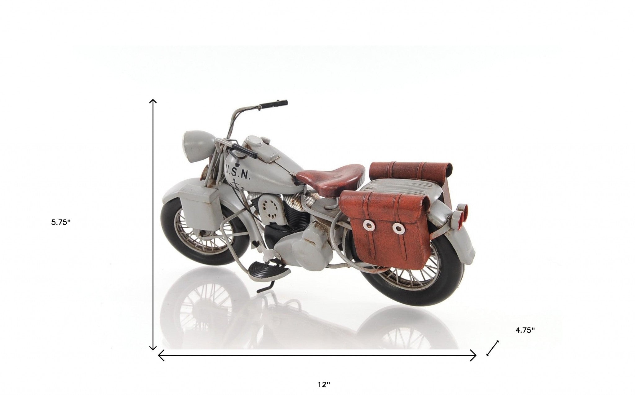 6" Grey Metal Hand Painted Decorative Motorcycle