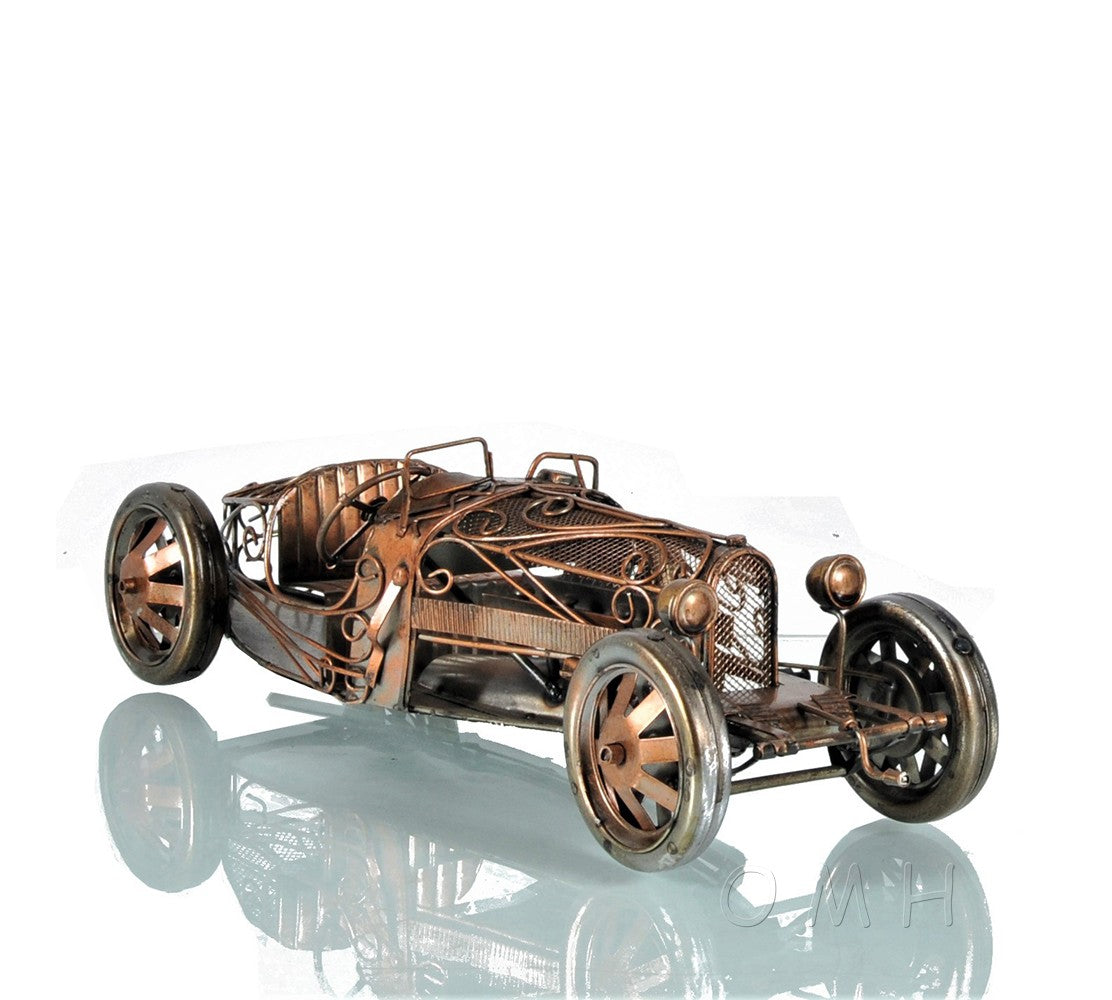 c1924 Bugatti Bronze and Silver Open Frame Racecar Sculpture