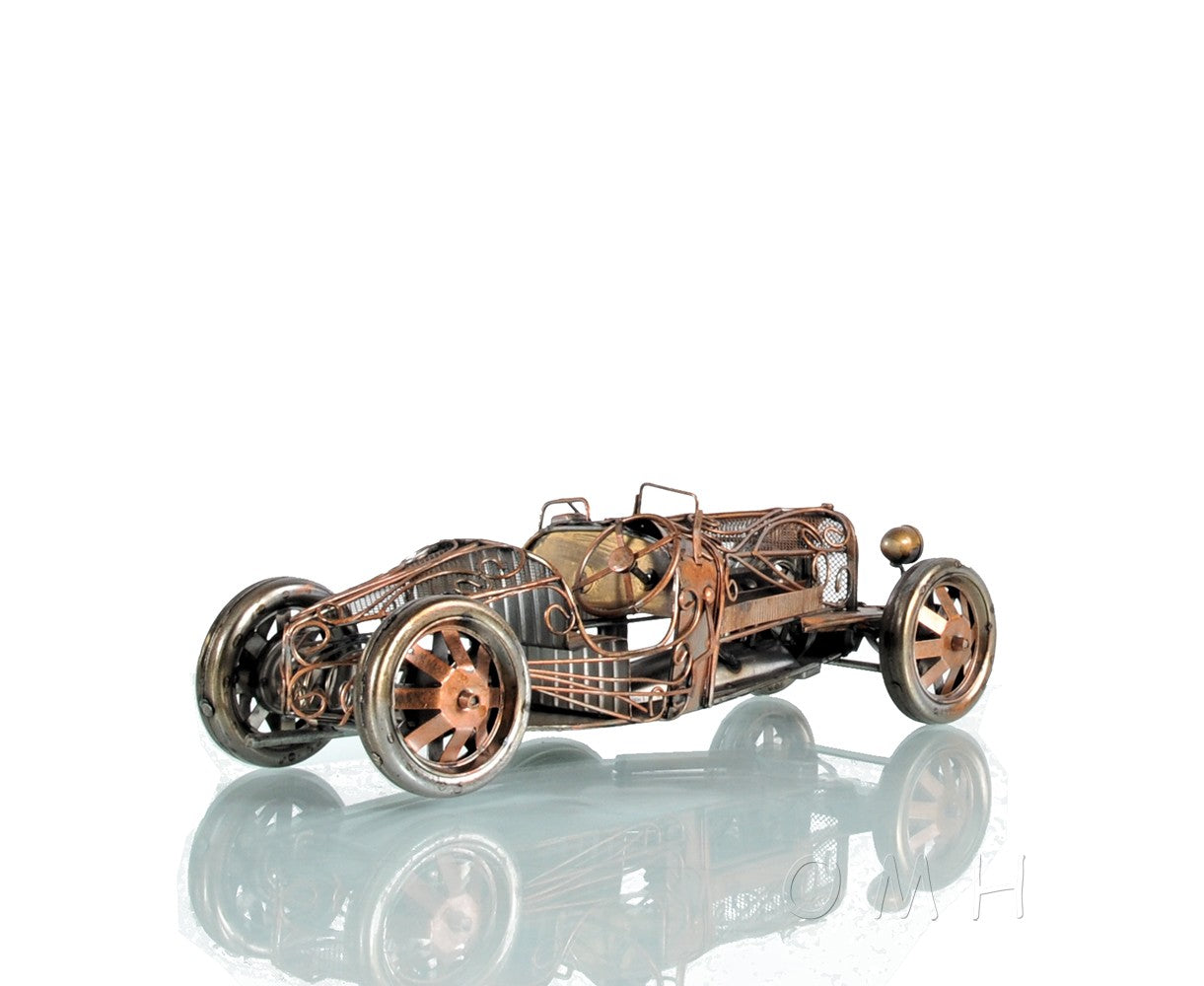 c1924 Bugatti Bronze and Silver Open Frame Racecar Sculpture