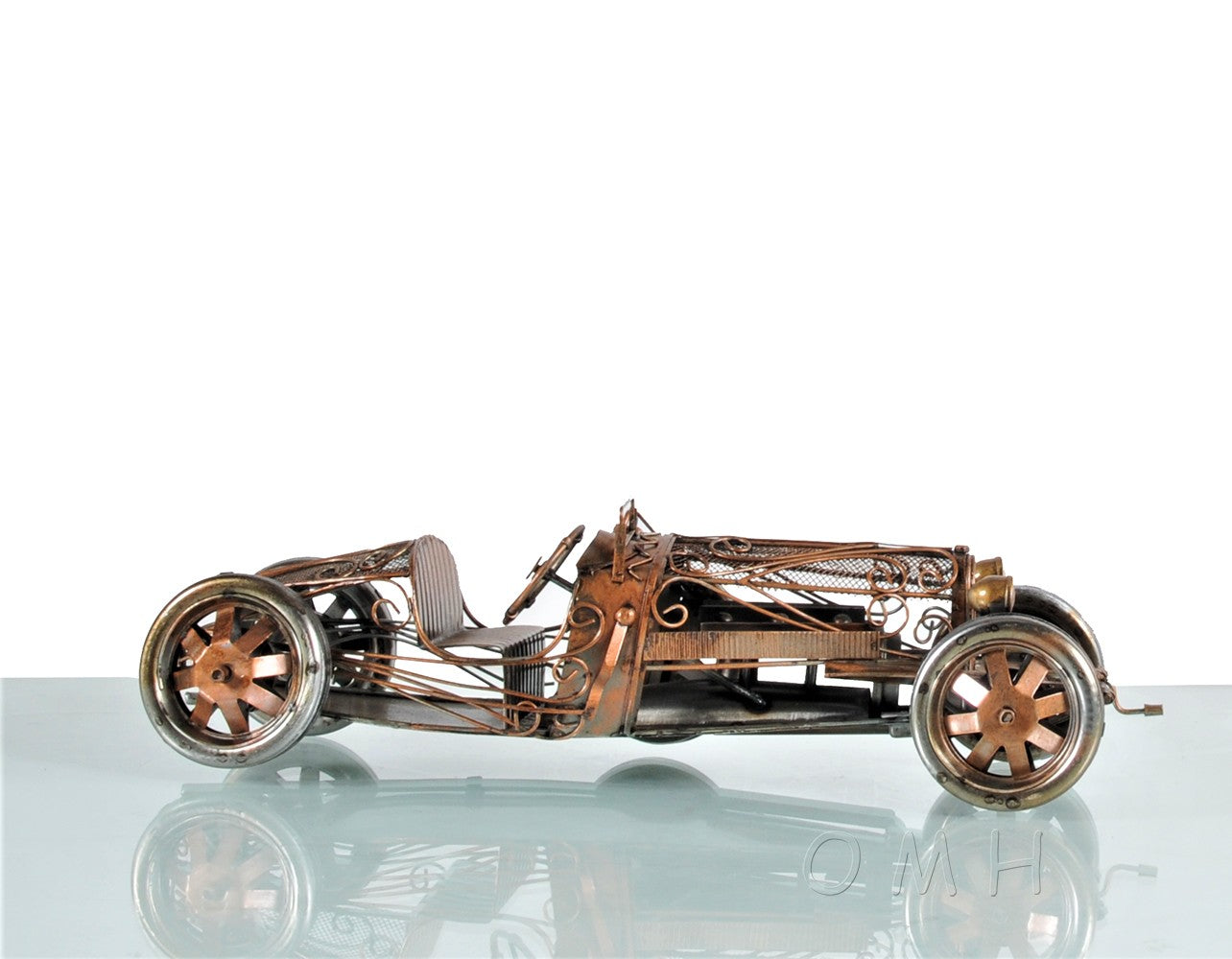 c1924 Bugatti Bronze and Silver Open Frame Racecar Sculpture