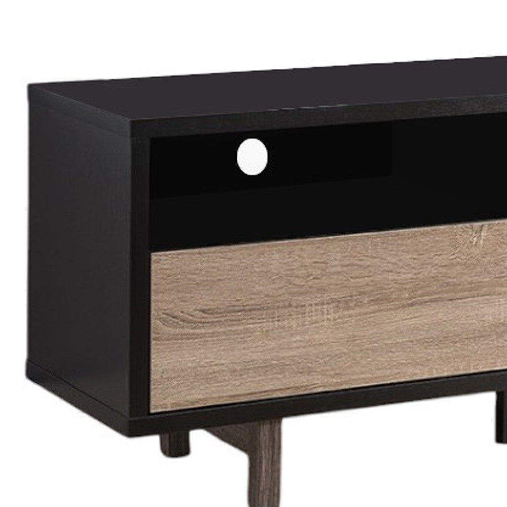 71" Brown And Black Particle Board And Mdf Cabinet Enclosed Storage TV Stand