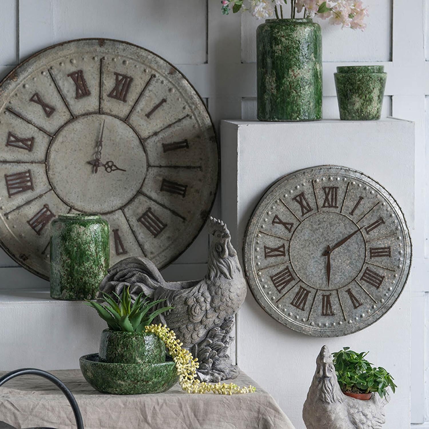 Vintage Galvanized Metal Round Wall Clock